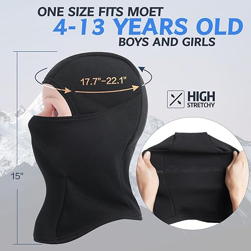 Miniatura 5 de KOOLSOLY Pasamontañas para niños, gorro de invierno, calentador facial para clima frío, máscara de esquí para niños y niñas