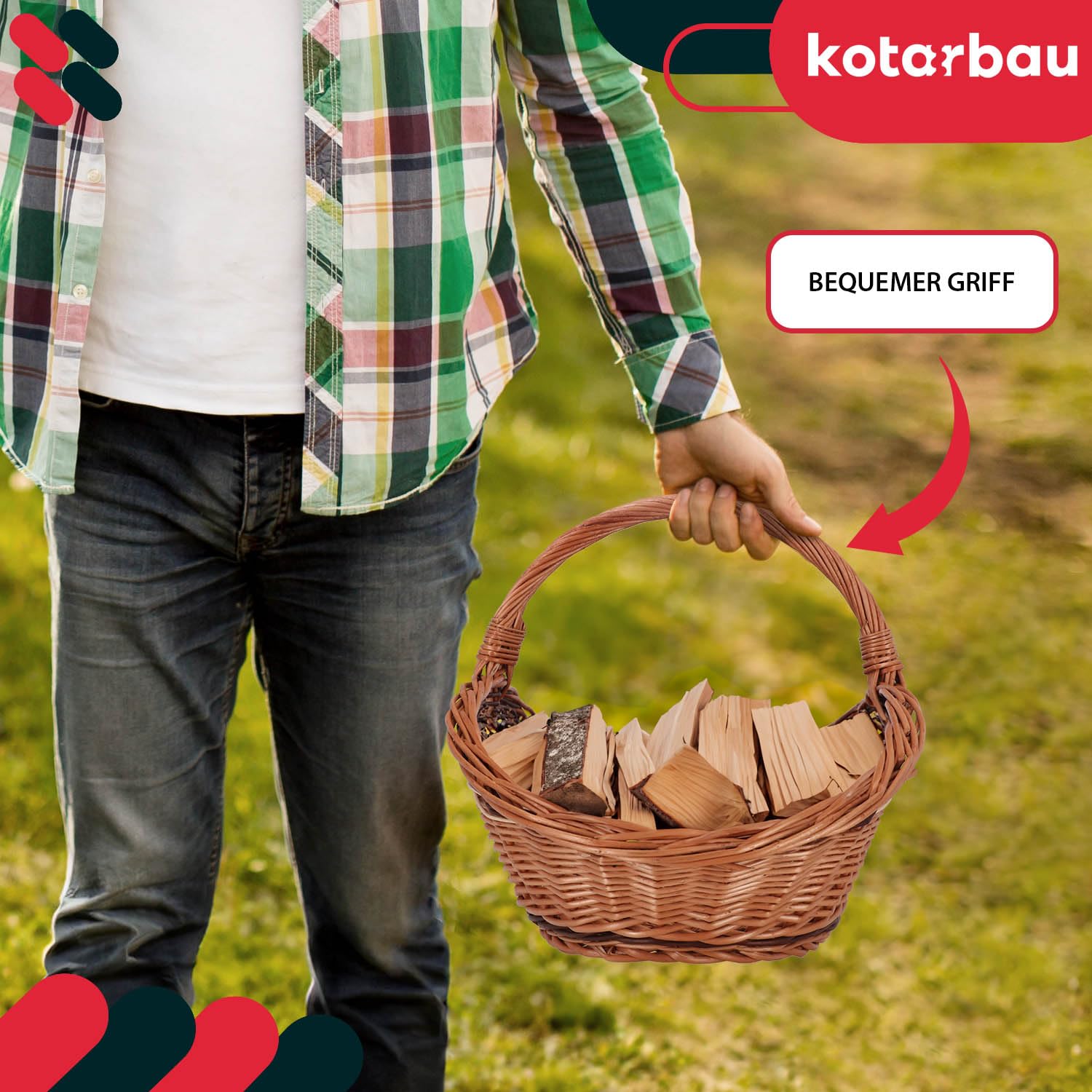 KOTARBAU® Weidenkorb für Kaminholz Holzkorb für Kaminholz Weide mit Henkel Kaminholzkorb Weide Holzkörbe Feuerholzkorb Brennholzkorb innen Weidekorb Holztragekorb
