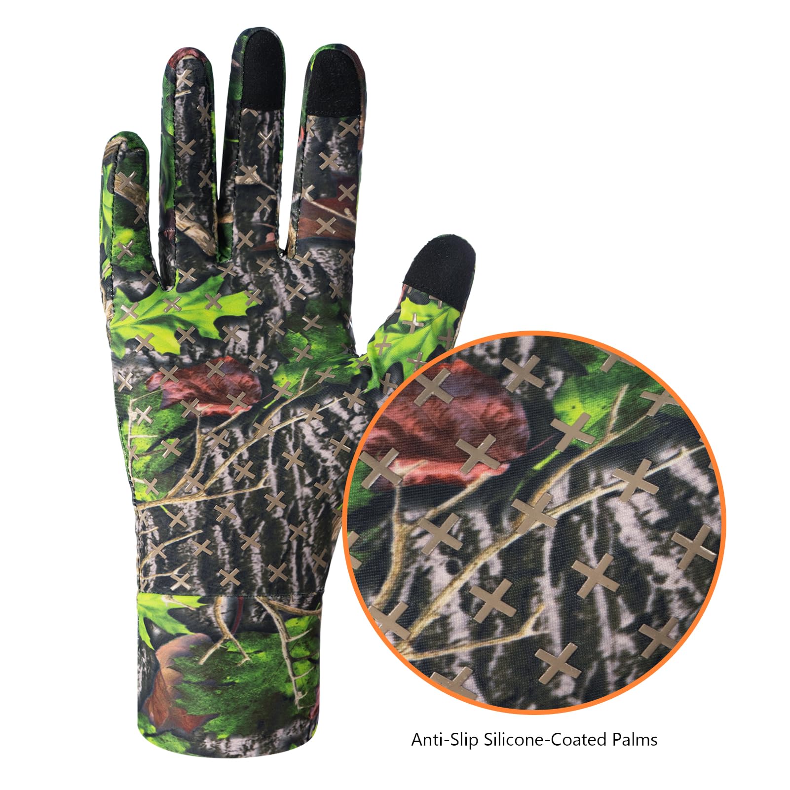BASSDASH Guantes de caza de camuflaje para hombre, UPF 50+, ligeros, para pantalla táctil, para clima cálido, pesca, senderismo, actividades al aire libre