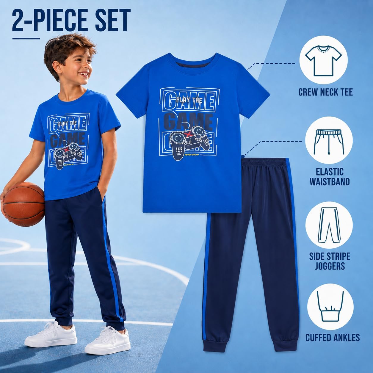 Pro Athlete Boys Pant Set - 2 Piece Tracksuit with Short Sleeve Graphic Tee and Tricot Jogger Sweatpants for Boys (8-16)