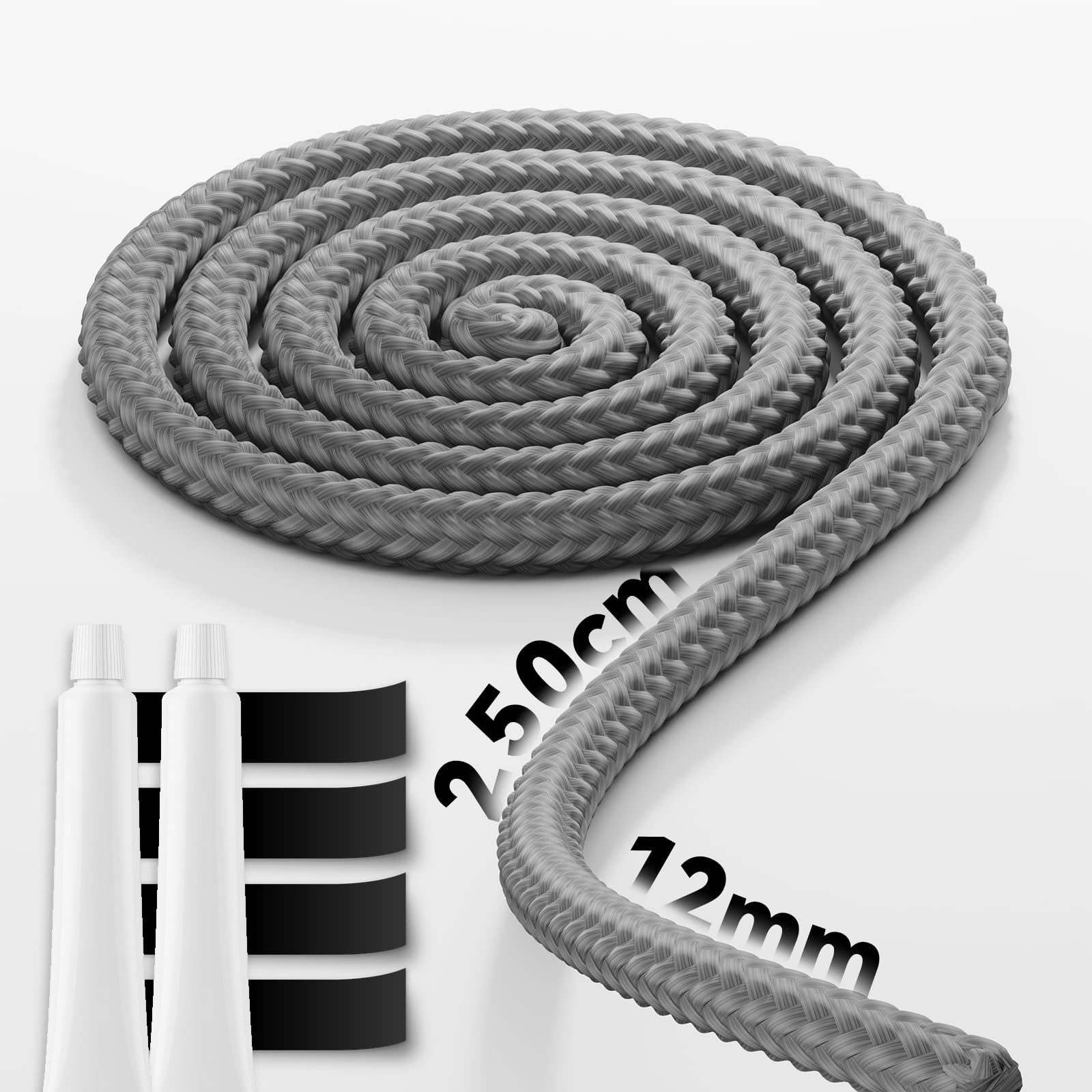 Cavo di tenuta del forno da 2,5 m con colla,Cavo di tenuta del tubo del forno per cavo del camino in fibra di vetro resistente al fuoco,Riparazione del camino di dimensioni 12 mm