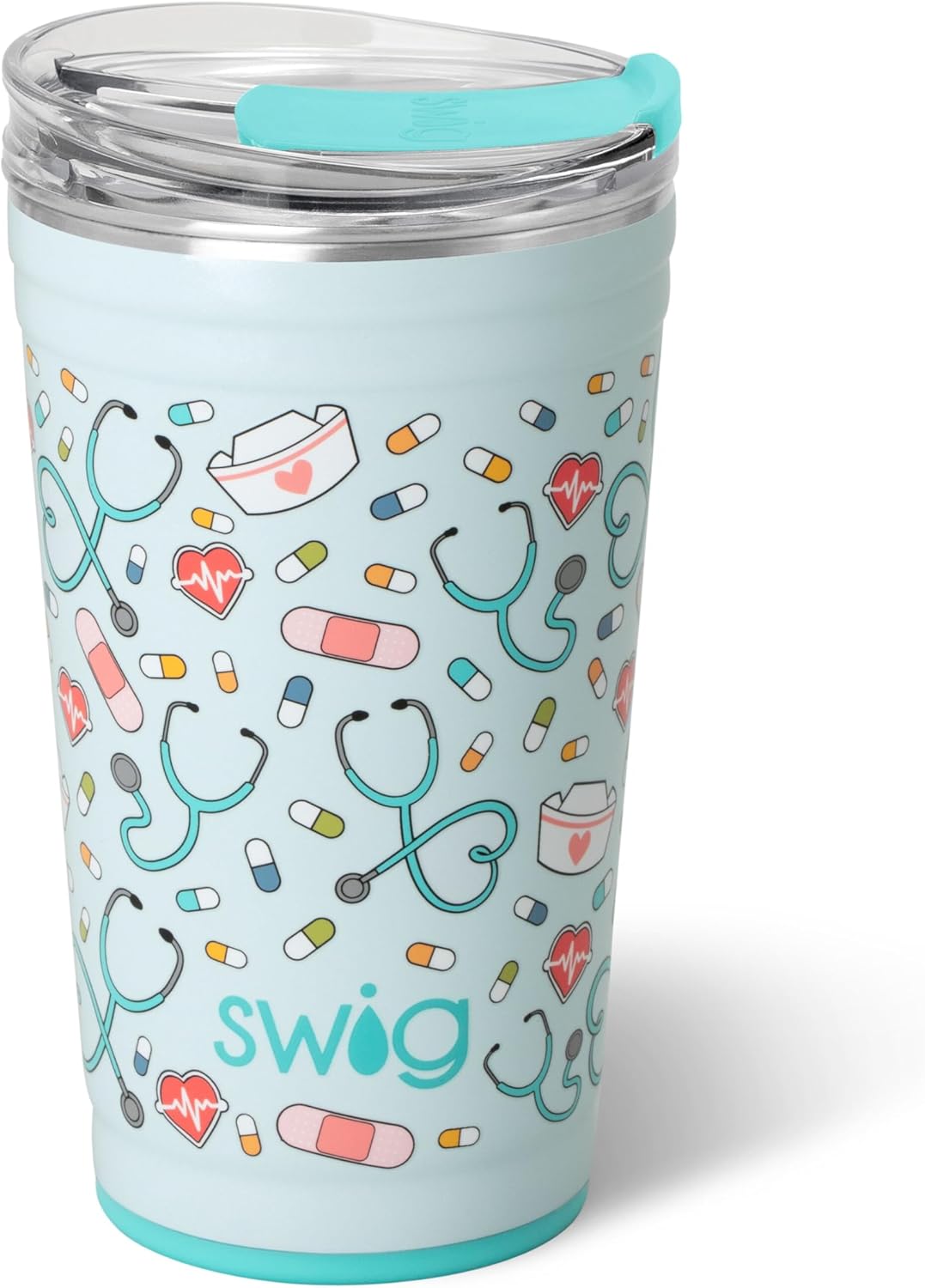Swiglife 24oz Party Cup, Stackable Insulated Travel Coffee Tumbler with EZ Slider Lid, Cup Holder Friendly, Reusable, Stainless Steel 24 oz Tumbler, Nurse Gifts for Women (Scrub Life)