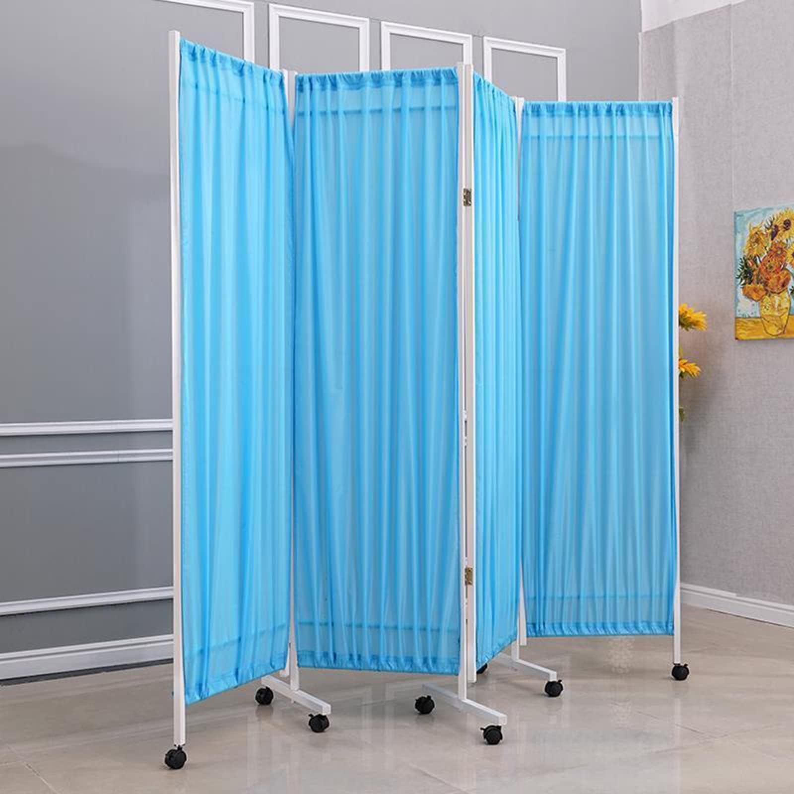 Schermo divisorio Medico Pieghevole a 4 Pannelli, Schermo per la Privacy per ospedali e cliniche con Pannelli Blu, Design Pieghevole e Mobile, Schermo divisorio Medico Regolabile e pieghevol