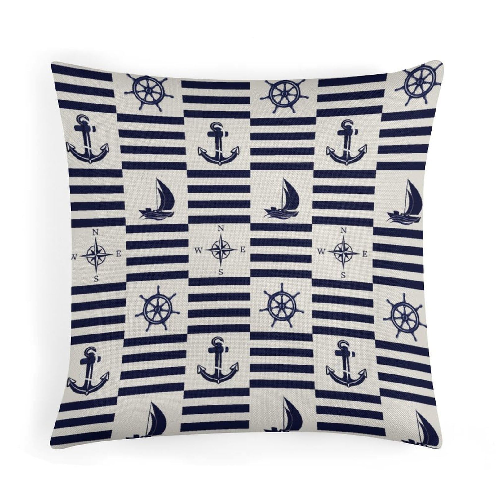 BenYaSong Nautical Anchors Throw Pillow Covers Rigging Compass Anchor Yacht Striped for Couch Sofa Bedroom Living Room Farmhouse Home Decor 18"x18"