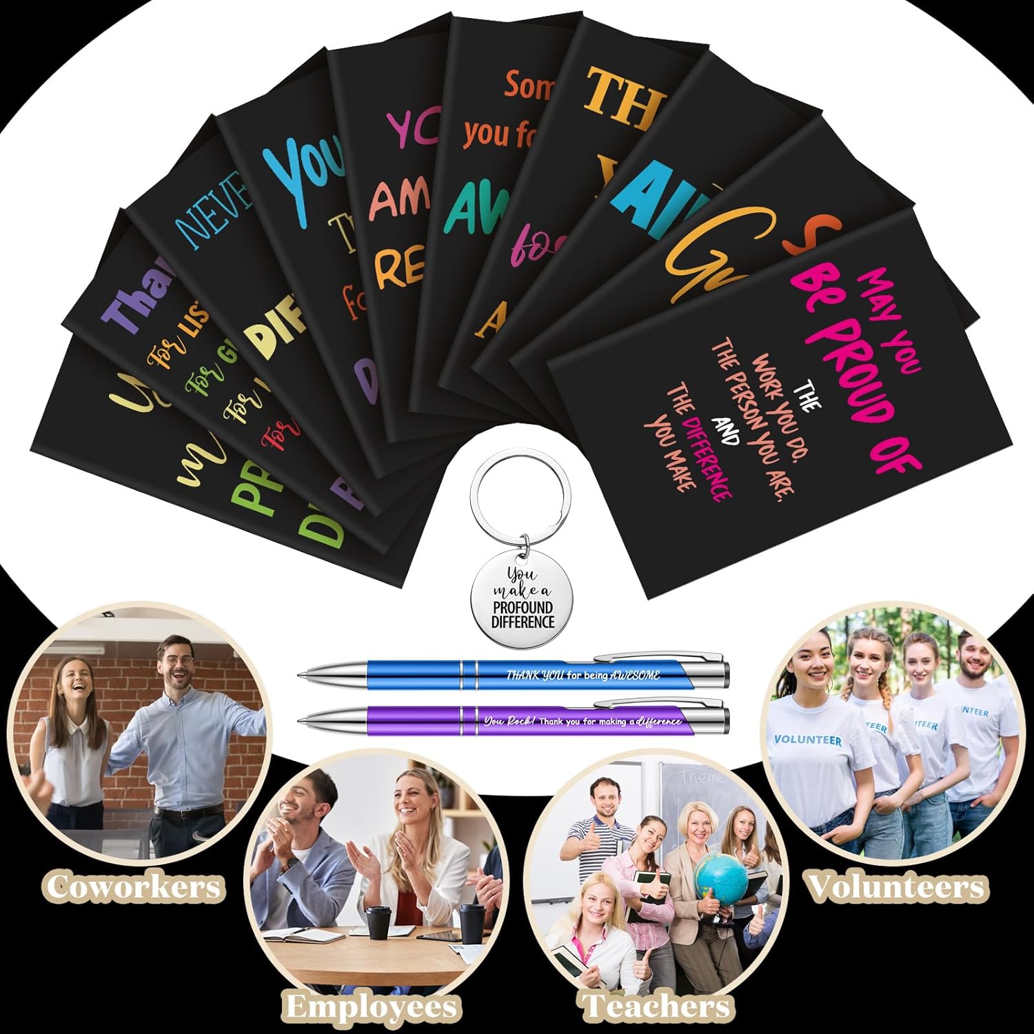 Yeaqee 180 Pcs Employee Appreciation Gifts Bulk Inspirational Notebooks with Pens and Keychains Thank You Gifts for Teacher Staff Volunteer Team Coworkers