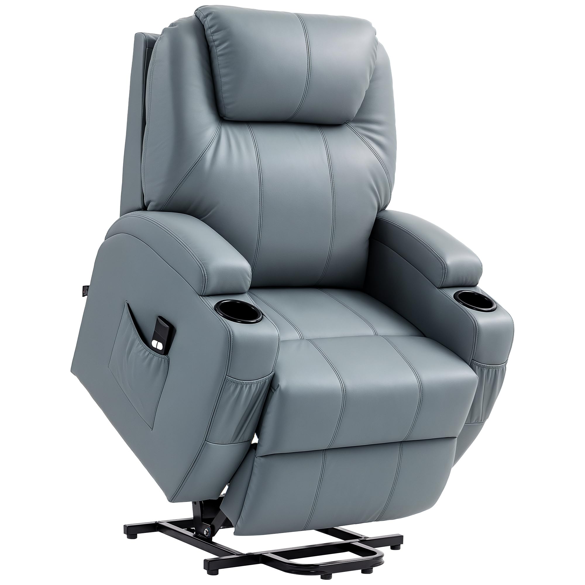 HOMCOM Fauteuil releveur électrique, Fauteuil Relax électrique avec Repose-​Pied, Dossier inclinable, télécommande, Poches latérales et Porte-​gobelet - Gris