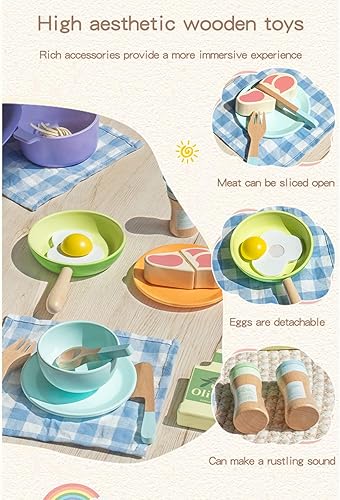 Miniatura 5 de TOPINCN Juego de utensilios de cocina de madera, juego de cocina de madera, juguetes para niñas, juego educativo de cocina con mini ollas, sartenes,