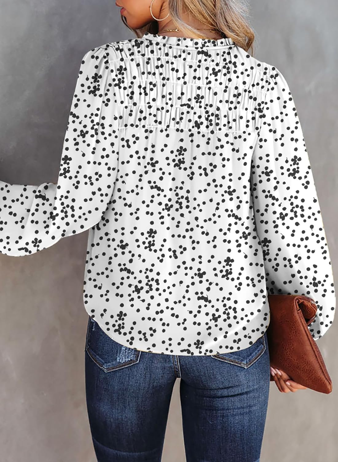 BLENCOT Women's Casual Boho Floral Print Chiffon Blouses Smocked V Neck Long Sleeve Loose Tops Shirts - Image 5