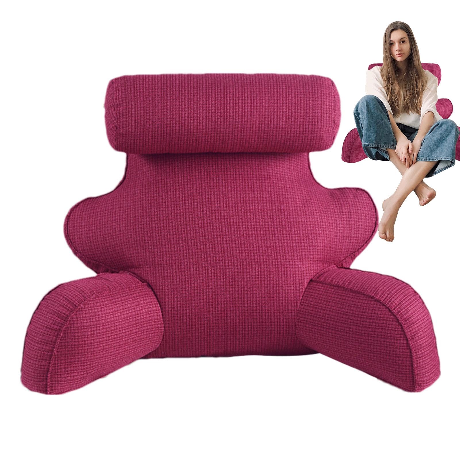 Jiimhte Cojín de lectura, cojín de lectura con rodillo de cuello extraíble, cojín de respaldo para cama, cojín de lectura de espuma viscoelástica con reposabrazos para leer, ver televisión (75 x 40 x