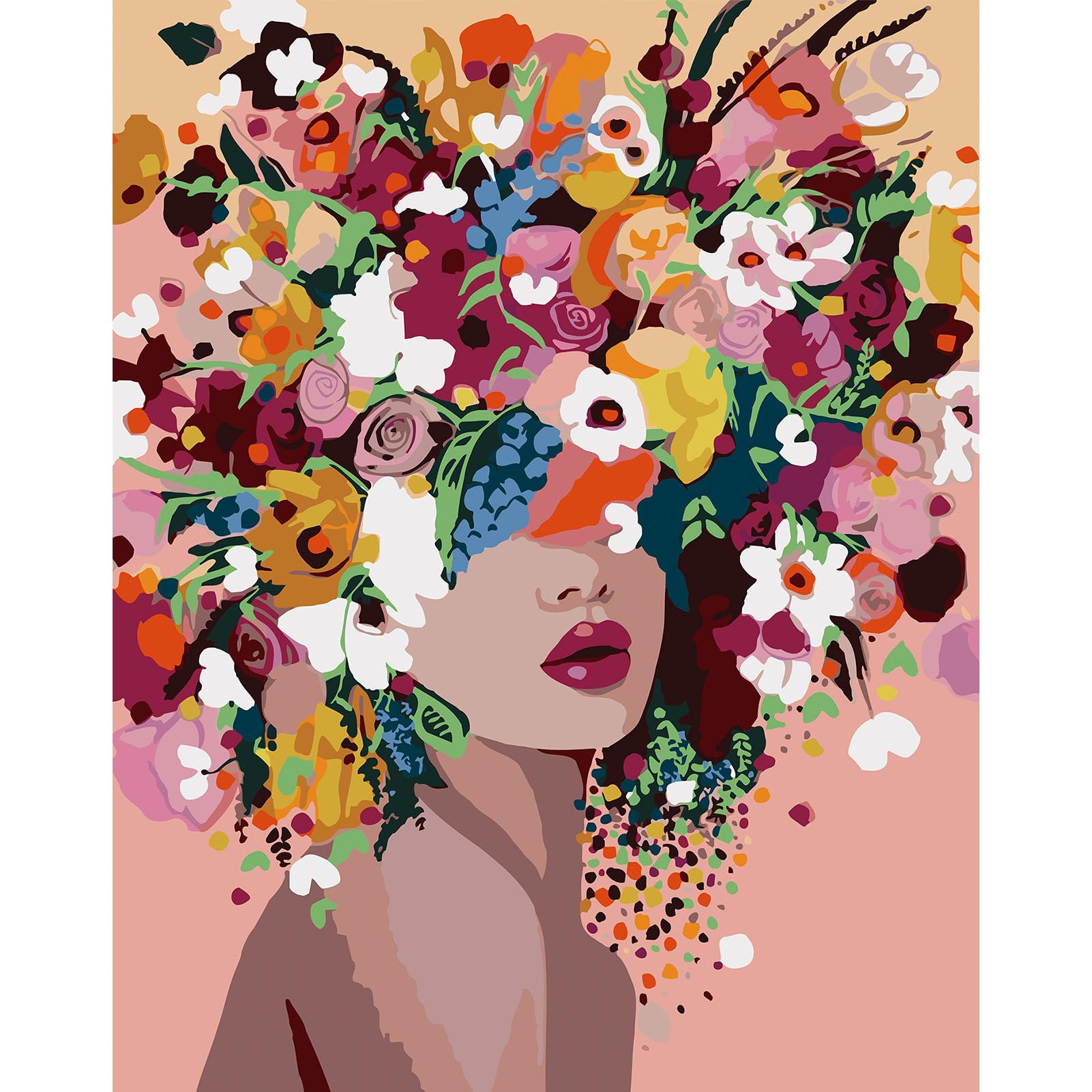 DAERLE Pintar por Numeros Mujer y Flores, DIY cuadros para pintar por numeros Kit Chica con flores, Pintar por Numeros Adultos de Lienzo decoración para el hogar 40x50cm (Sin Marco)