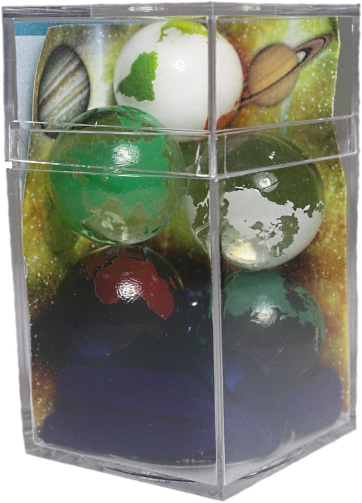 Boxed Set of 5 Rainbow Earth Marbles 22mm with Bag & Stands - Colors Vary