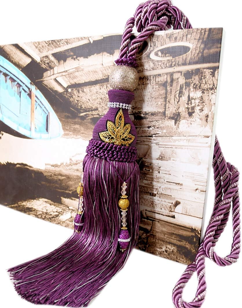 Curtain Buckle 1 Pair Curtain Bandage Curtain Decoration Beautiful Embroidery Curtain Rope Tiebacks with Tassels (Dark Blue)