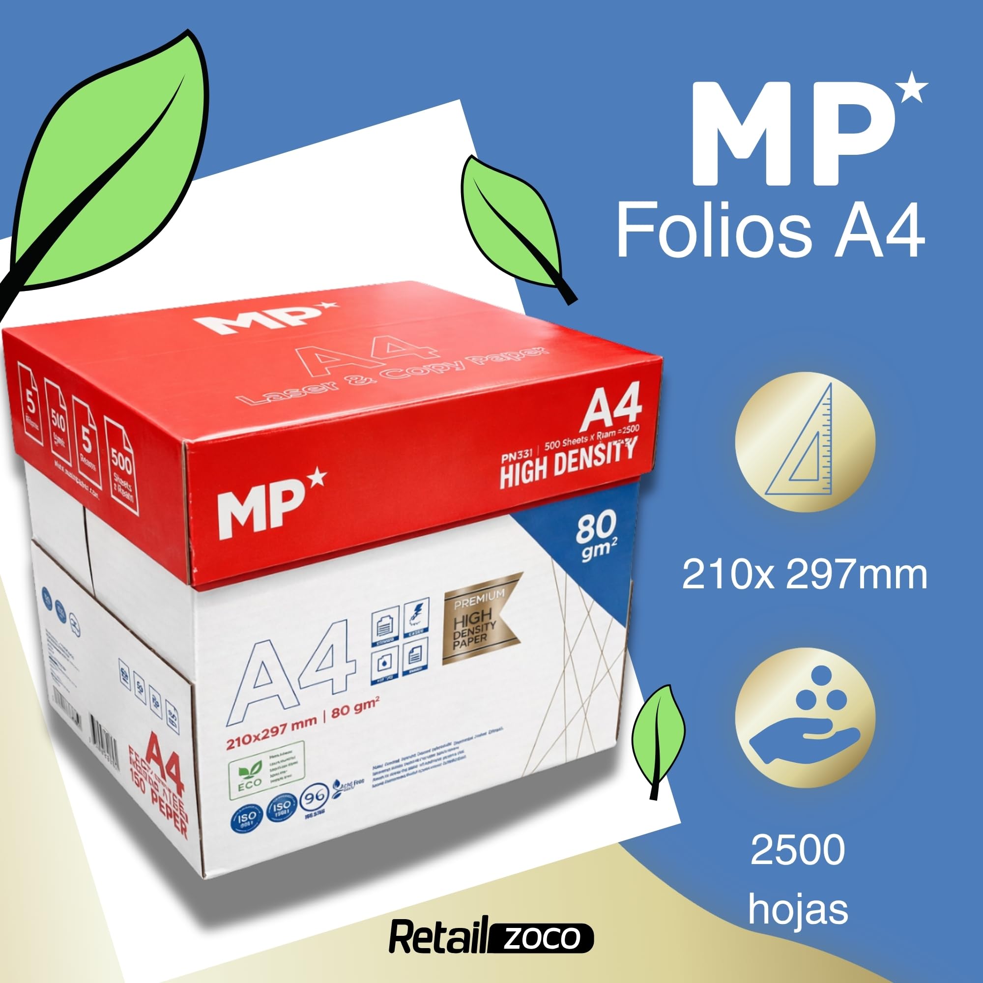 TECHZOCO Papel Fotocopiadora Din A4, Papel de Oficina A4, Papel Multifuncional A4, Papel para Impresora A4, Papel Fotocopiadora, 80 gramos, Tamaño A4, Incluye 5 paquetes de 500 hojas cada uno