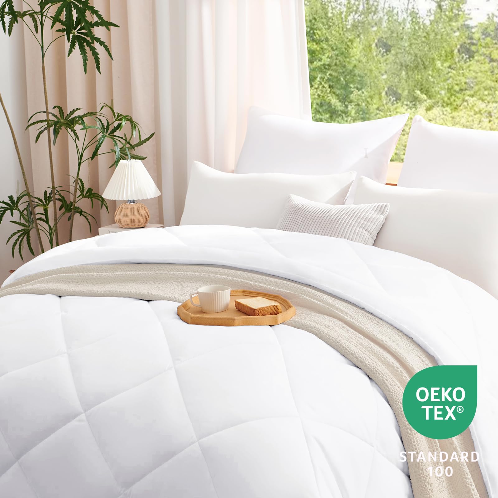 WAVVE Piumino Letto Matrimoniale 4 Stagioni 220x240 - Piumone Autunnale Invernale 220 x 240 cm - Coperta Trapunta 240x220 di Microfibra Sintetico, Bianco