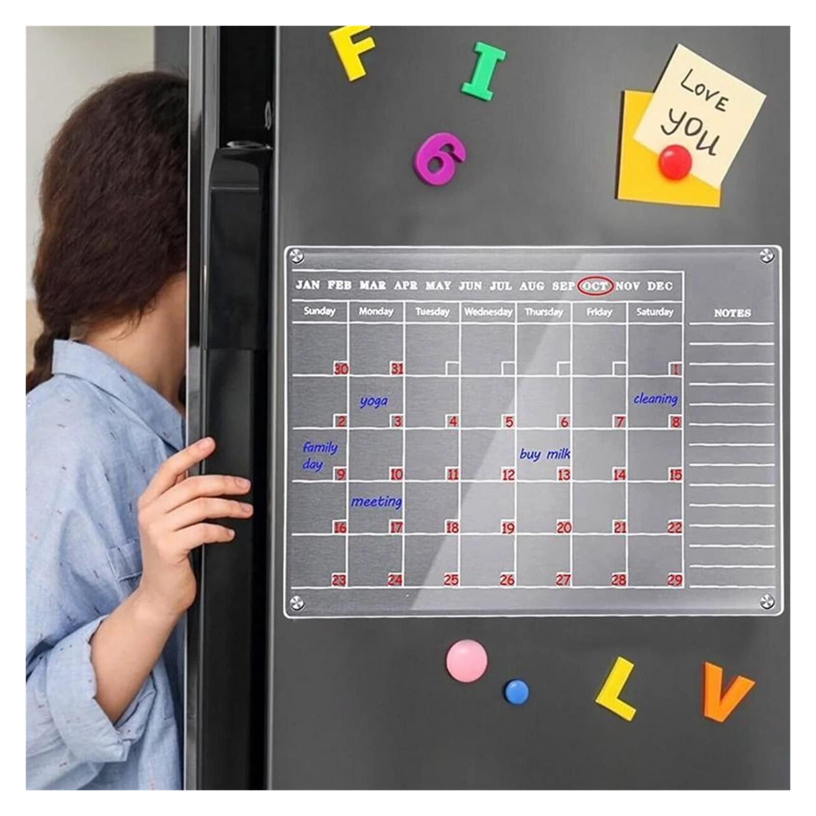 Calendrier acrylique magnétique for réfrigérateur 40x30cm calendrier mensuel d'aimant de réfrigérateur calendrier de nettoyage facile tableau de planification