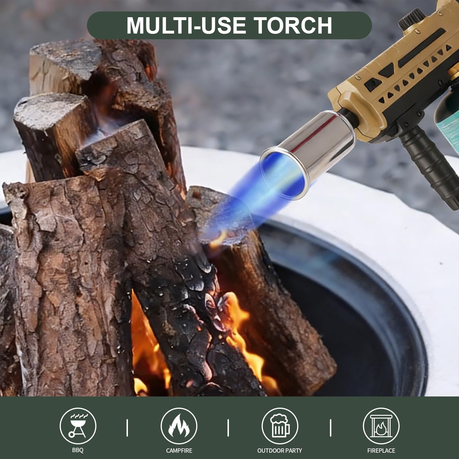 Chalumeau de Camping Professionnel, Brûleur Réglable, Torche de Camping, Avec Vanne de Sécurité, pour Allumer Barbecue, Feu de Camp, Charbon de Bois (Bouteille De Gaz Non Incluse)