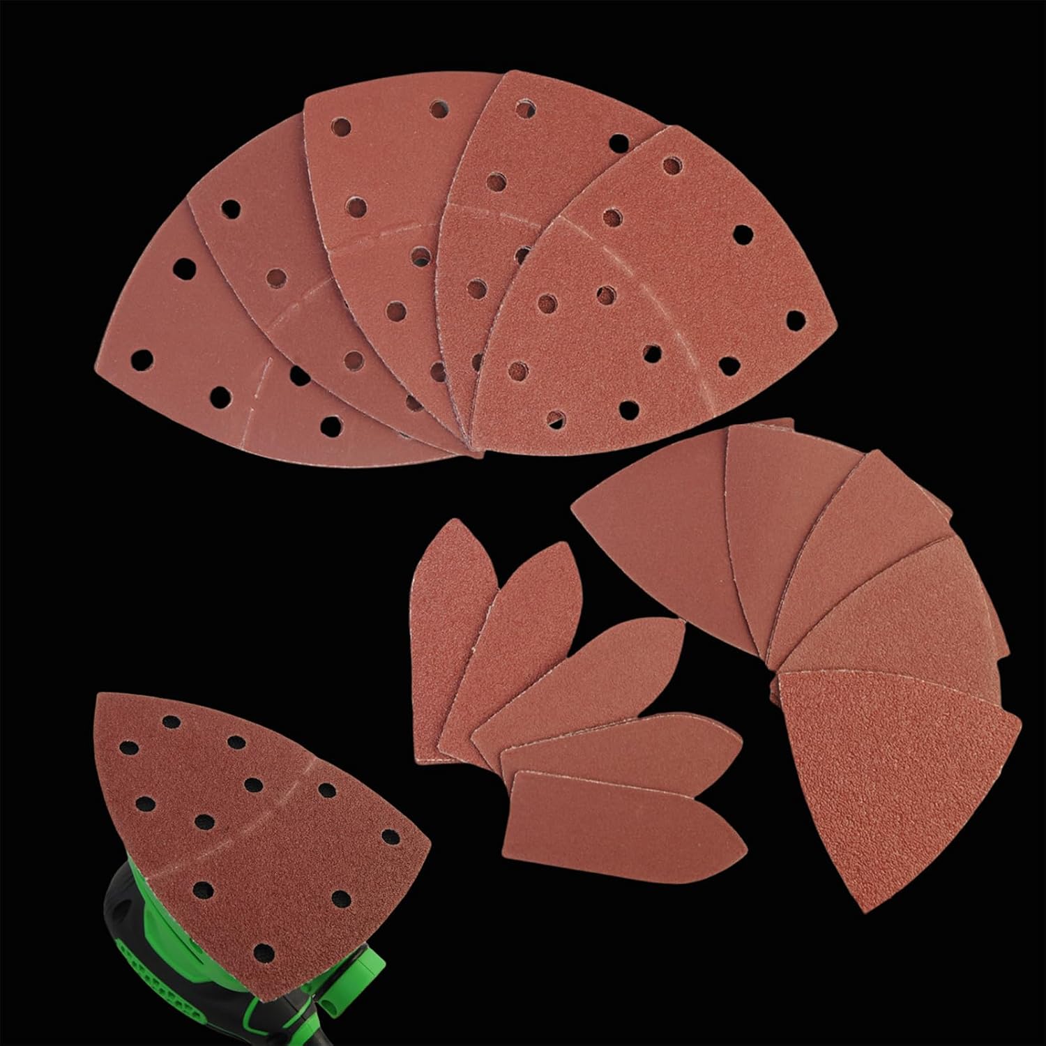 120 PCS Mouse Sander Sandpaper 60/120/180/240 Grit with Holes Hook and Loop Detail Sander Finger Sander Pads for Woodwoking Drywall
