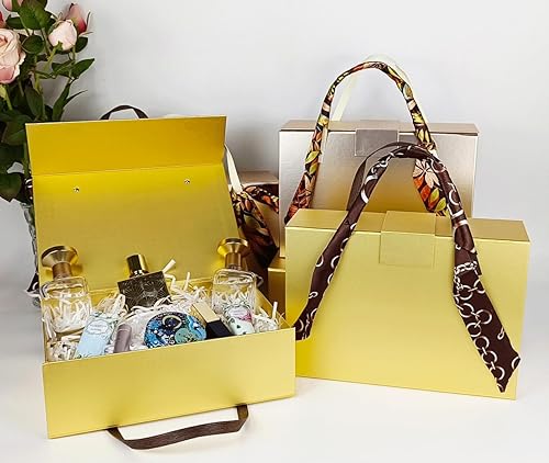 Miniatura 5 de Joyscoop Caja de regalo dorada paquete de 2 cajas de regalo de 11 x 7.6 x 3.5 pulgadas con tapas, regalos para regalos, propuesta de dama de honor,