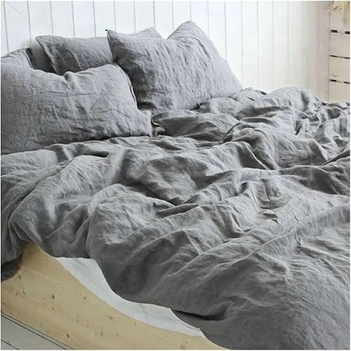 Miniatura 9 de Ropa de cama natural de lino lavado francés, color liso, suave, transpirable, duradera, cómoda, 1 pieza, funda de edredón 100% lino, fácil cuidado