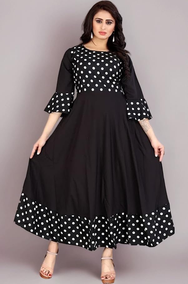 F N COLLECTION� Printed Crepe Material Beige & Black Western Dress For Women
