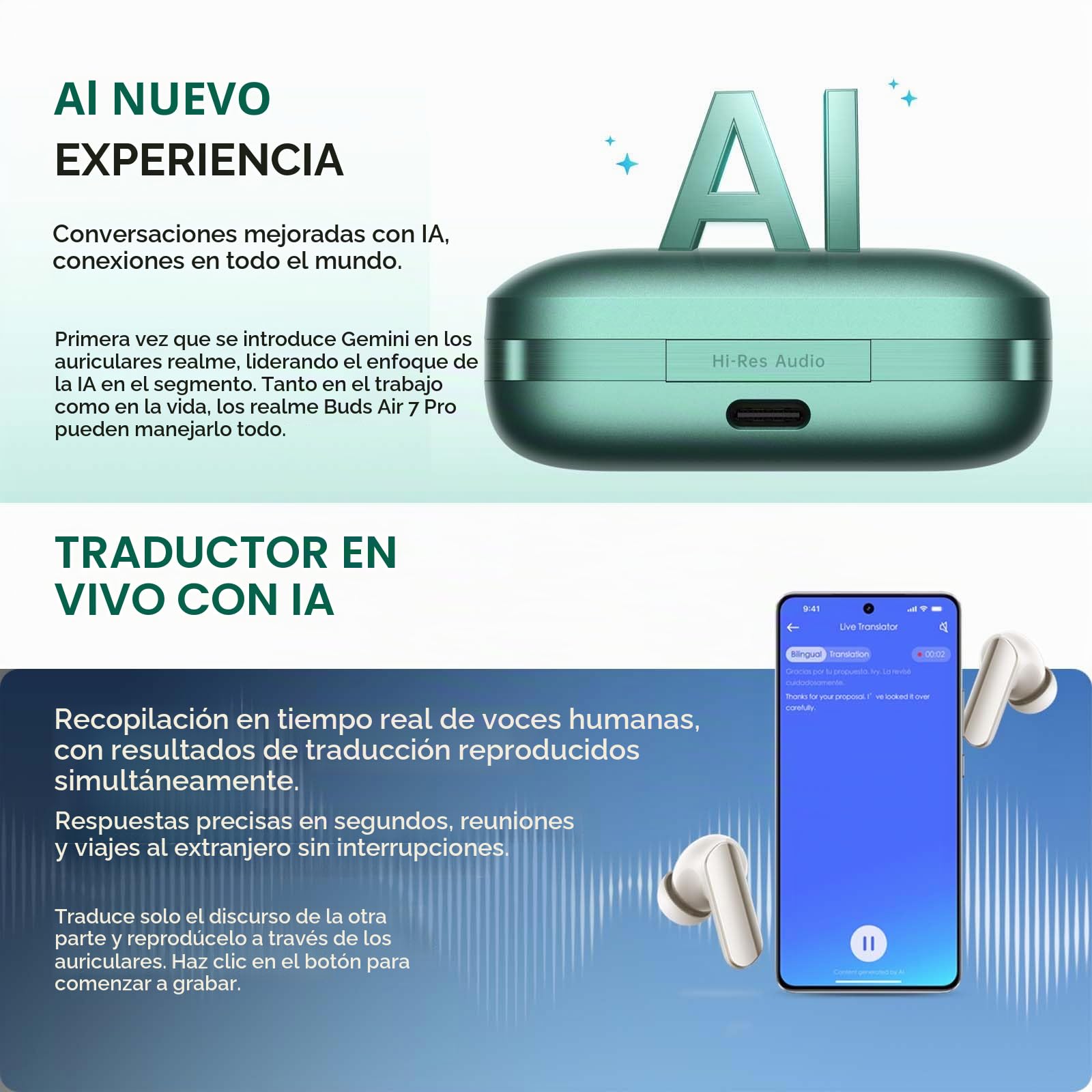 realme Buds Air 7 Pro Auriculares Inalámbricos con 55dB ANC AI Traductor, 48H de Batería, Auriculares Bluetooth TWS In-Ear con 11+6 mm Dual Controlador y Hi-Res LHDC 5.0, Diseño Aluminio para Aviación
