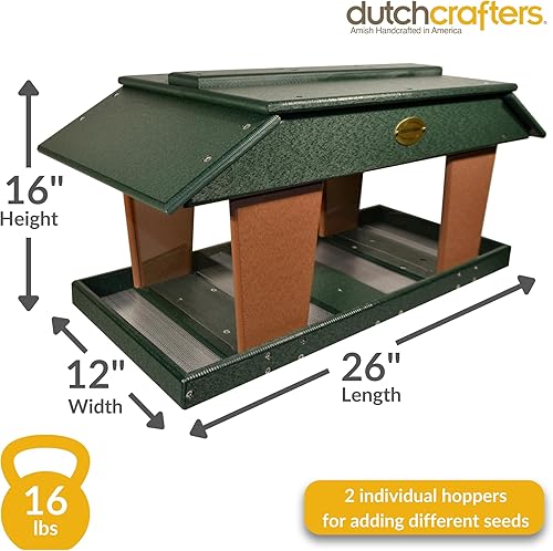 Miniatura 2 de DutchCrafters Comedero grande de plástico de polietileno para pájaros con doble tolva de lujo, montaje en poste, comedero para pájaros silvestres al