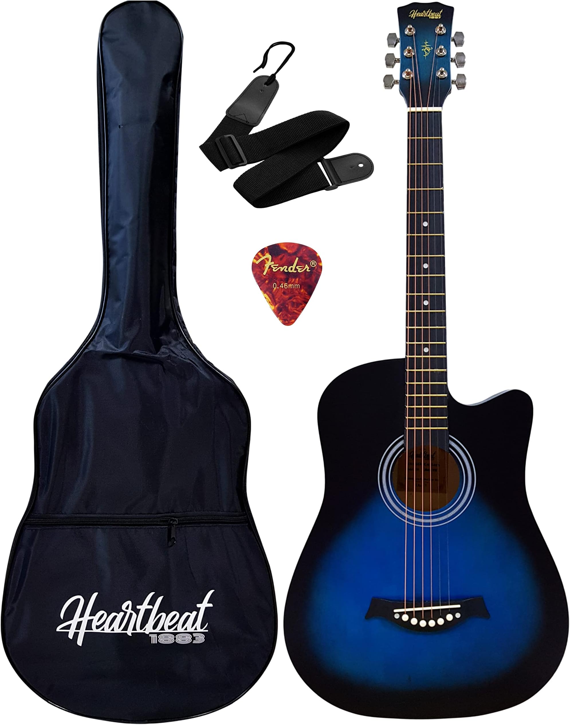 Acoustic Guitar with Waterproof Bag, Belt, Pick, 38in (Matte Blue)