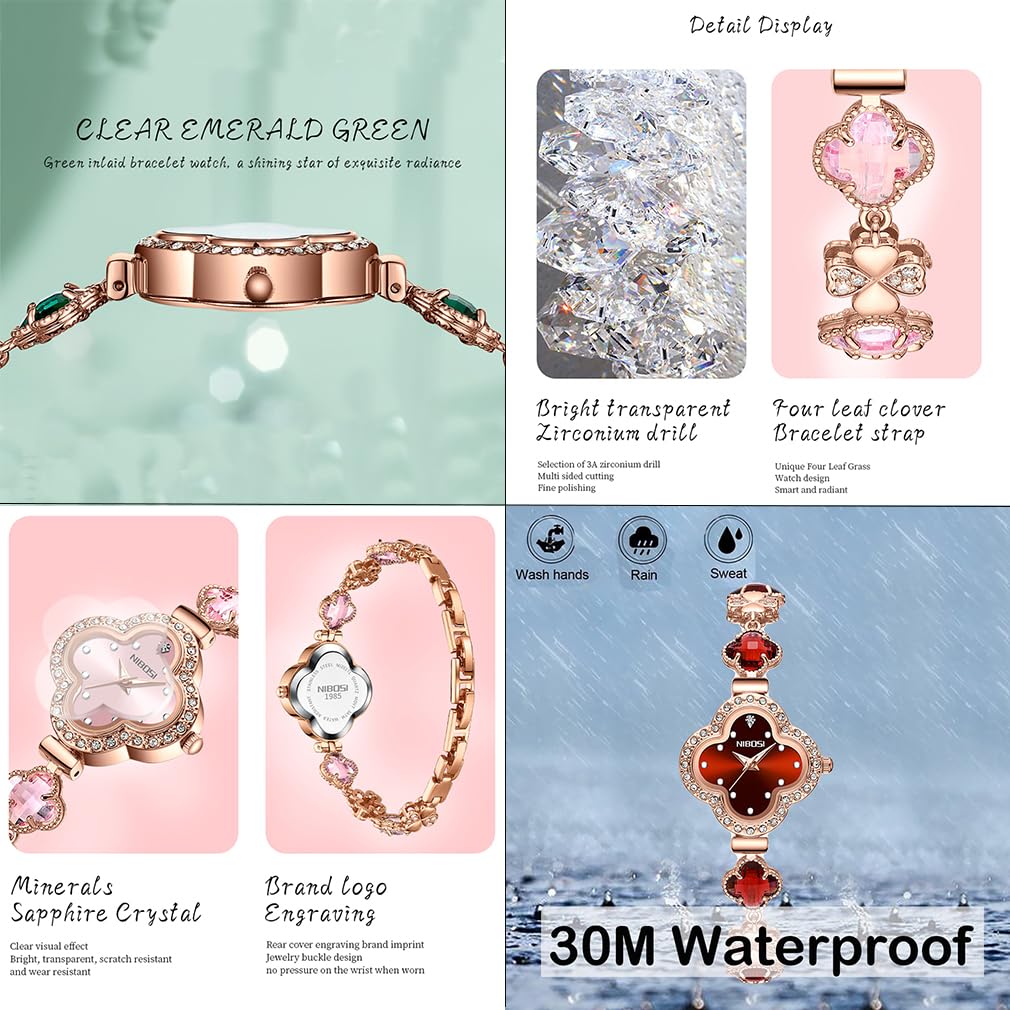 NIBOSI Armbanduhr für Frauen, Armband, Kristall, Diamant, Armreif, Damen, klein, modisch, luxuriös, dünn, wasserdicht, Quarz, Mädchen, Ehefrau, Geschenke, grüne Armbanduhr