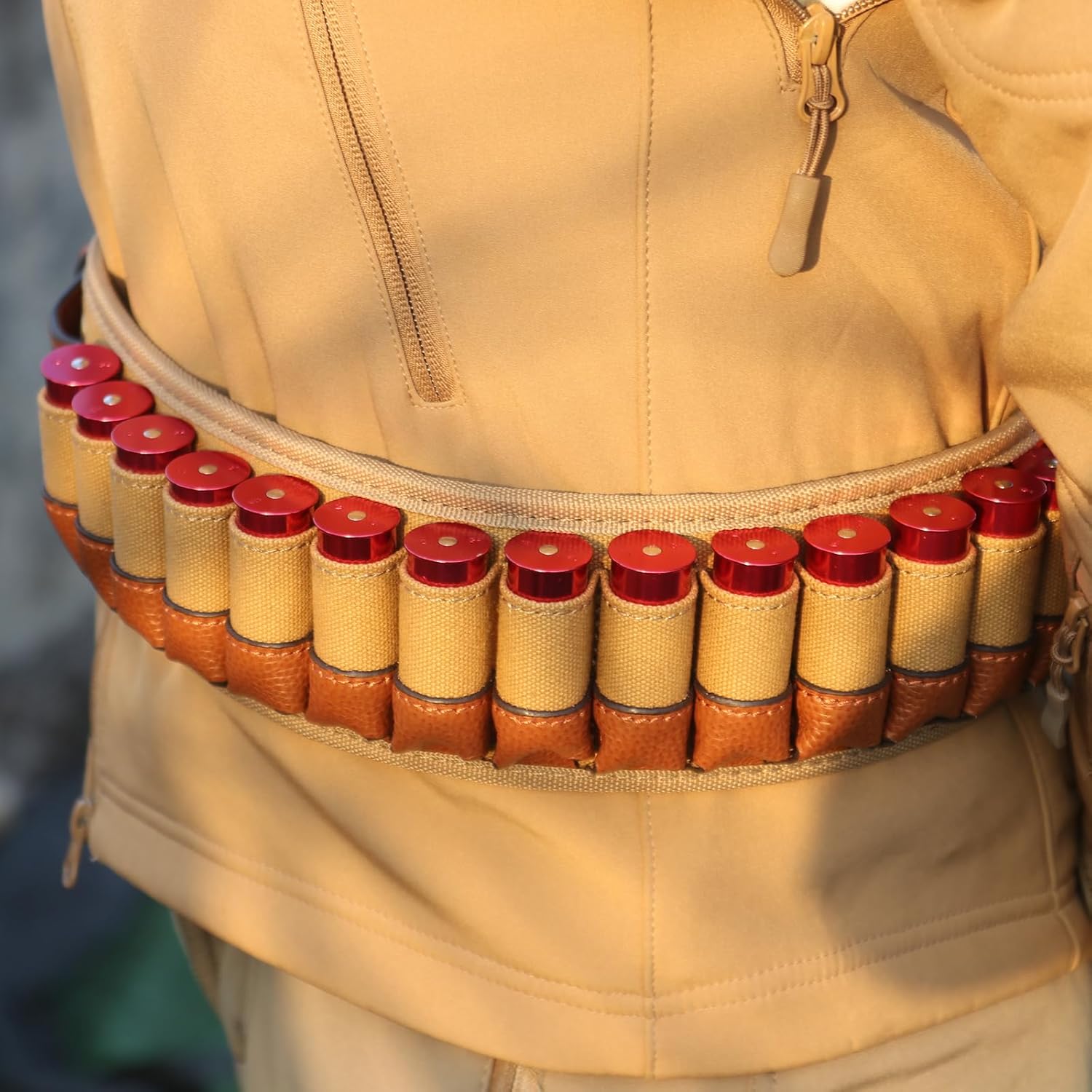 Tourbon Hunting Shooting Shotgun Shell Holder 20GA Shotshell Bandolier 12 Gauge Ammo Cartridge Belt - Canvas and Leather