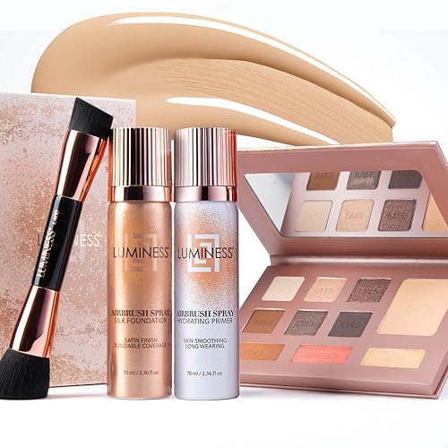 Miniatura 12 de LUMINESS Kit completo de maquillaje, incluye paleta facial, base de aerógrafo, imprimación y brocha, sedoso, de larga duración, fácil de mezclar, 03
