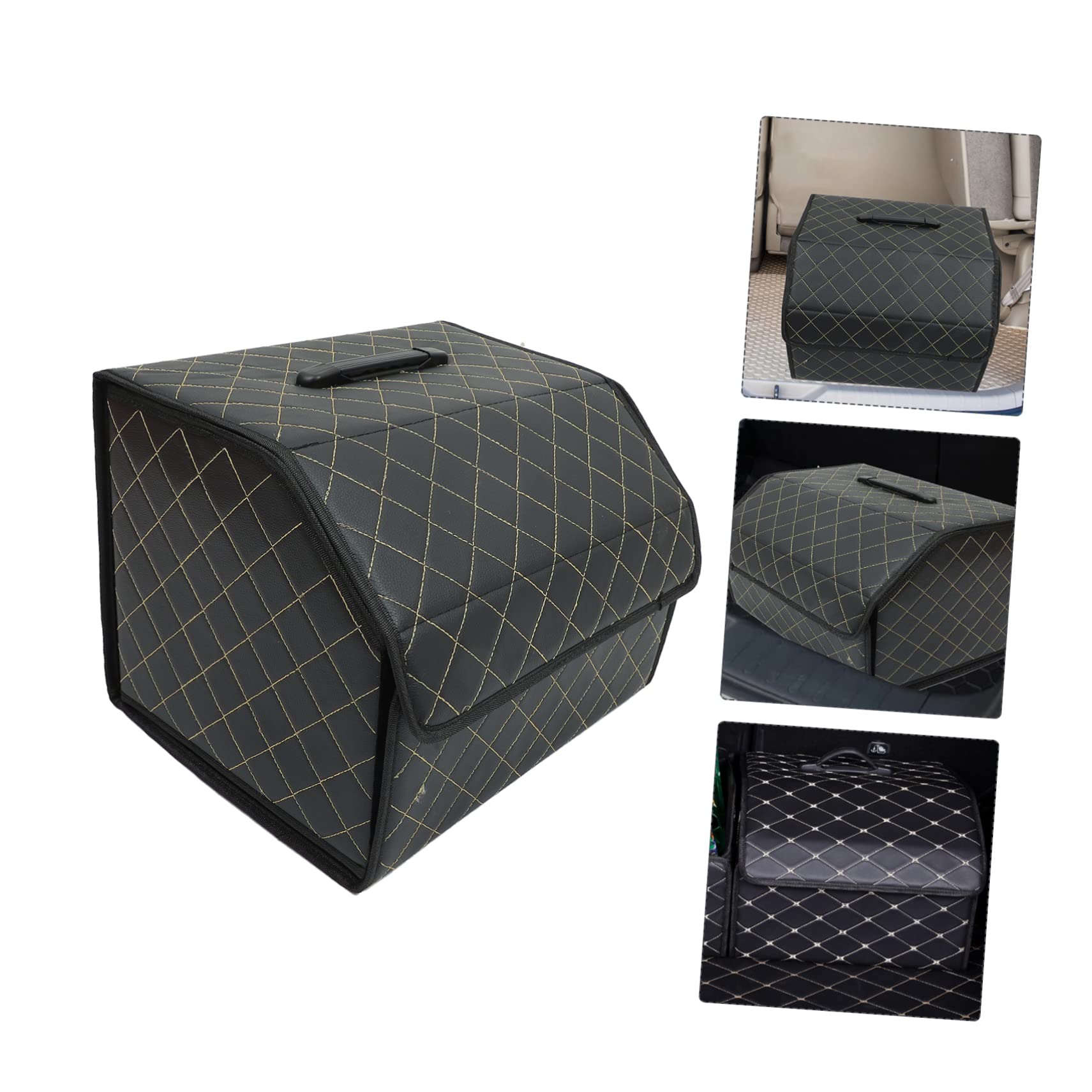 Alipis Organizzatore e Facile da Pulire in Pelle Nera per Bagagliaio Auto Scatola Porta Oggetti Multiuso Pieghevole, Elegante per Auto