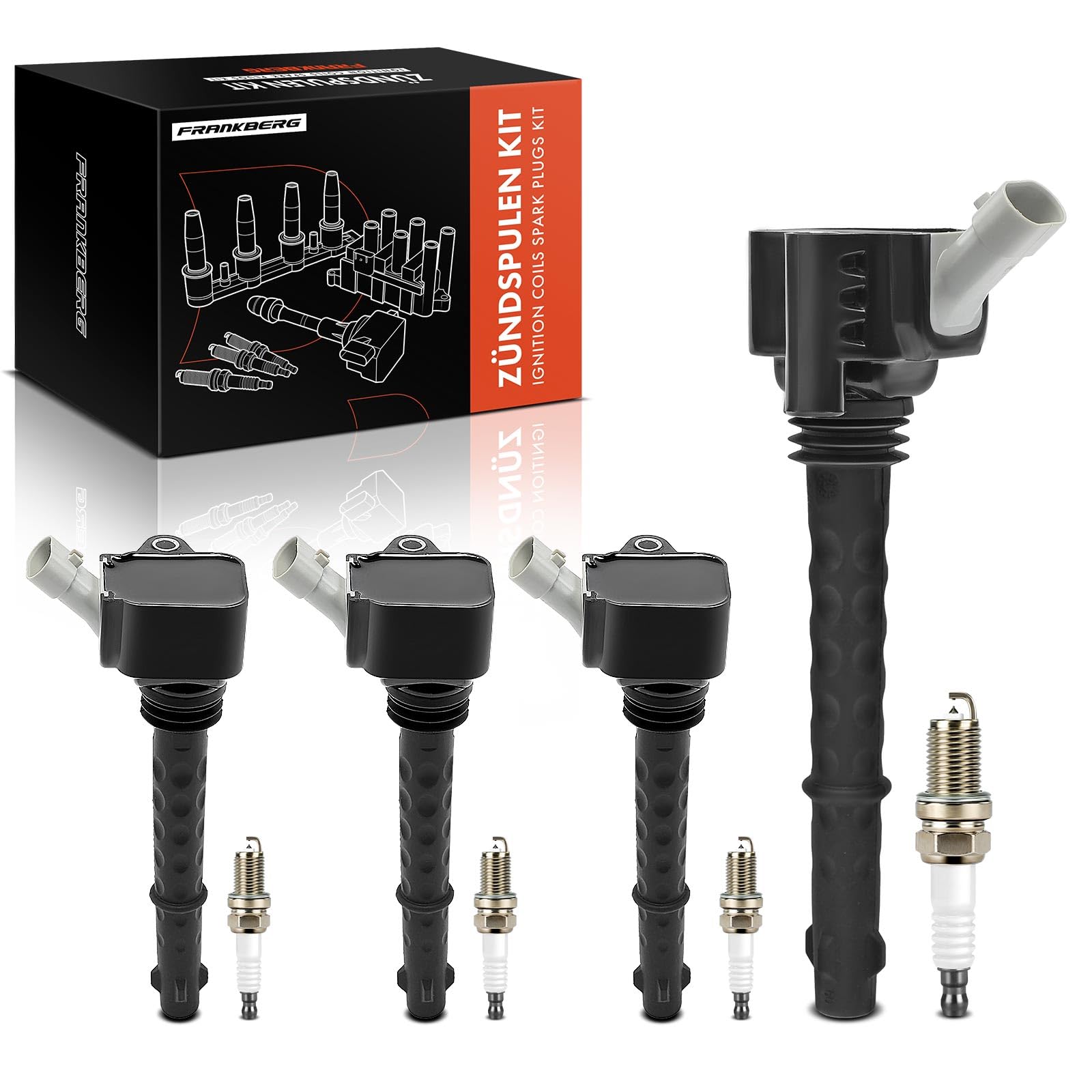 Frankberg bobine di accensione + 4 candele a 3 Poli 55229959 | Compatibile con: Giulietta 940, Mito 955, Giulietta box/hatchback 940, Renegade Van B1 BU, Bravo II 198, Delta III 844