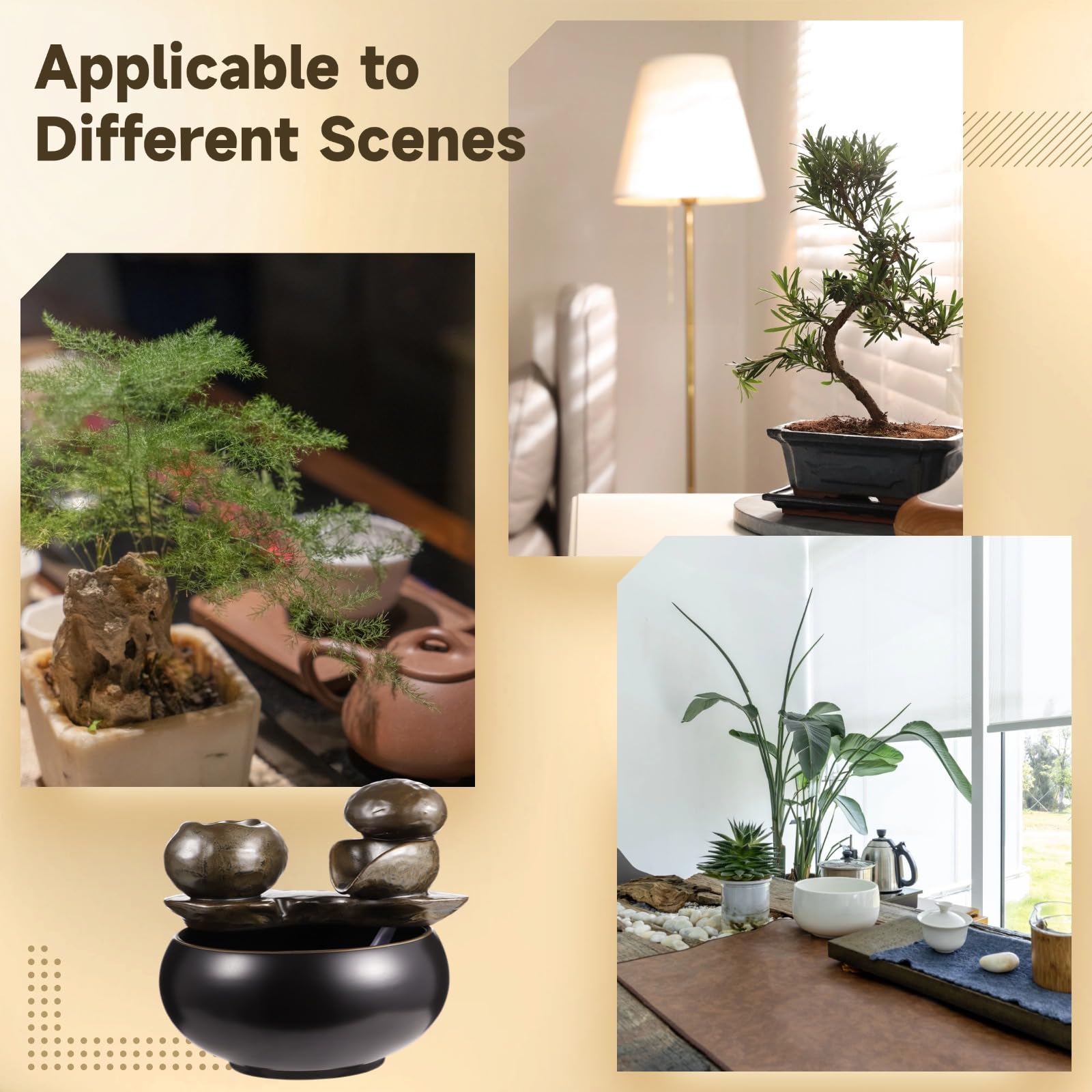 Fontaine de table en céramique avec élément d'eau en pierre – Fontaine de table noire brillante avec design naturel, décor de bureau silencieux pour la relaxation à la maison et au bureau'