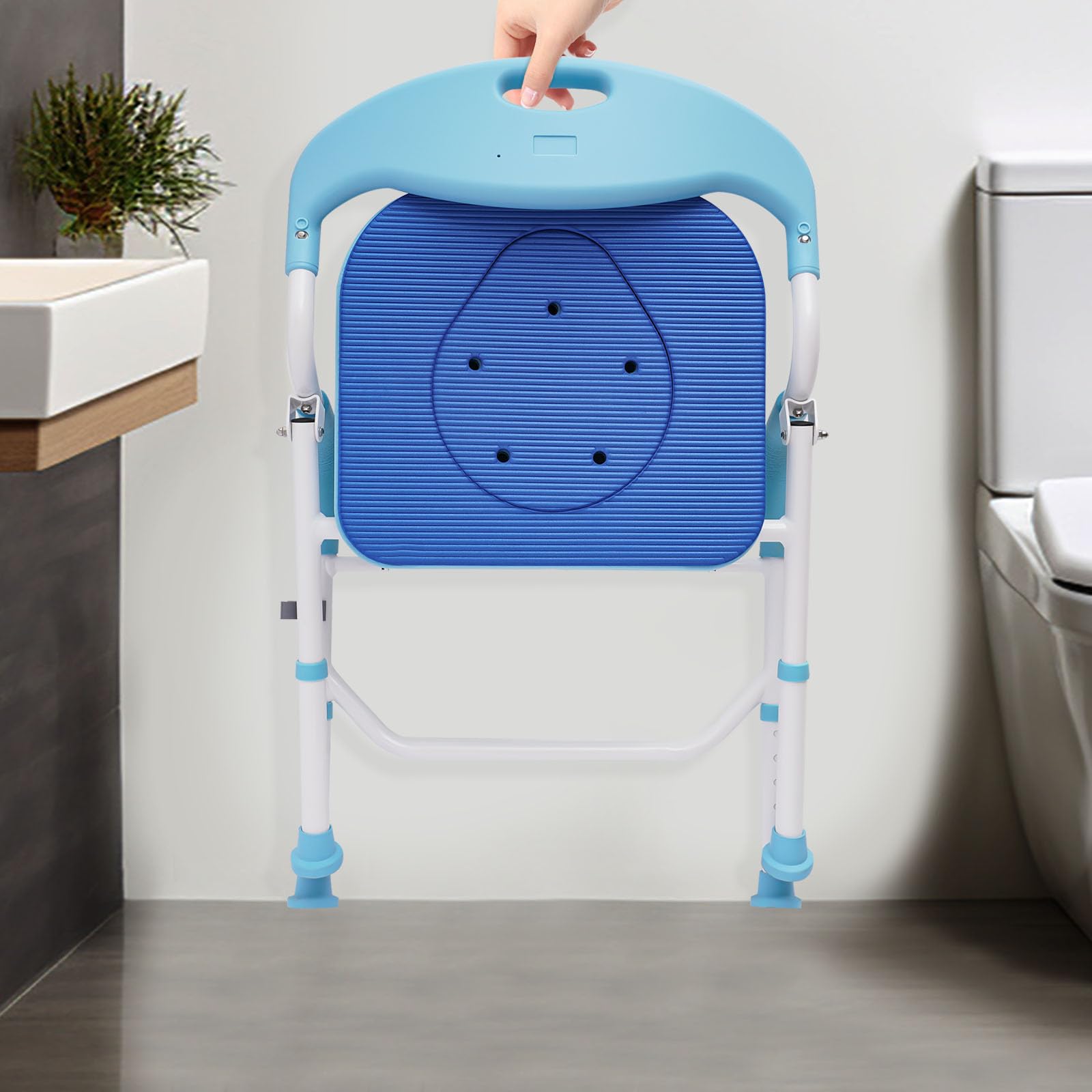 Silla de ducha plegable para personas mayores, asiento de ducha plegable con altura ajustable, silla de inodoro estable con reposabrazos, silla de ducha portátil para mayor comodidad y seguridad