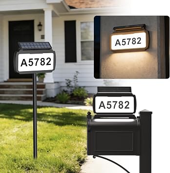 Solar Address Sign, Mailbox Numbers with 3 Mount Options