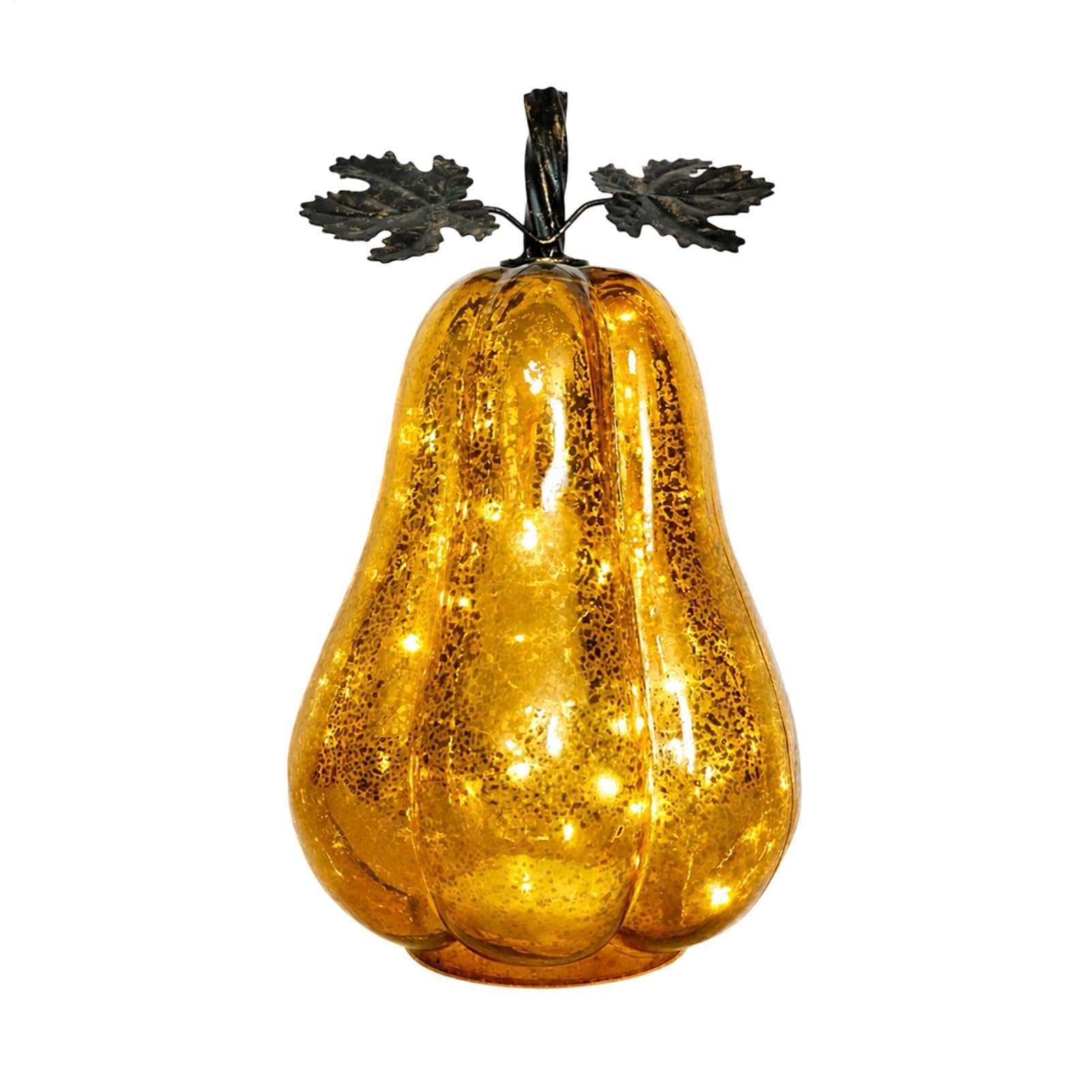Szklana Dynia Lampka z Oświetleniem Halloween Lampa Dekoracyjna | Szklane Oświetlone Dynie na Stół Jesień Wiejski Dom Halloween Święto Dziękczynienia