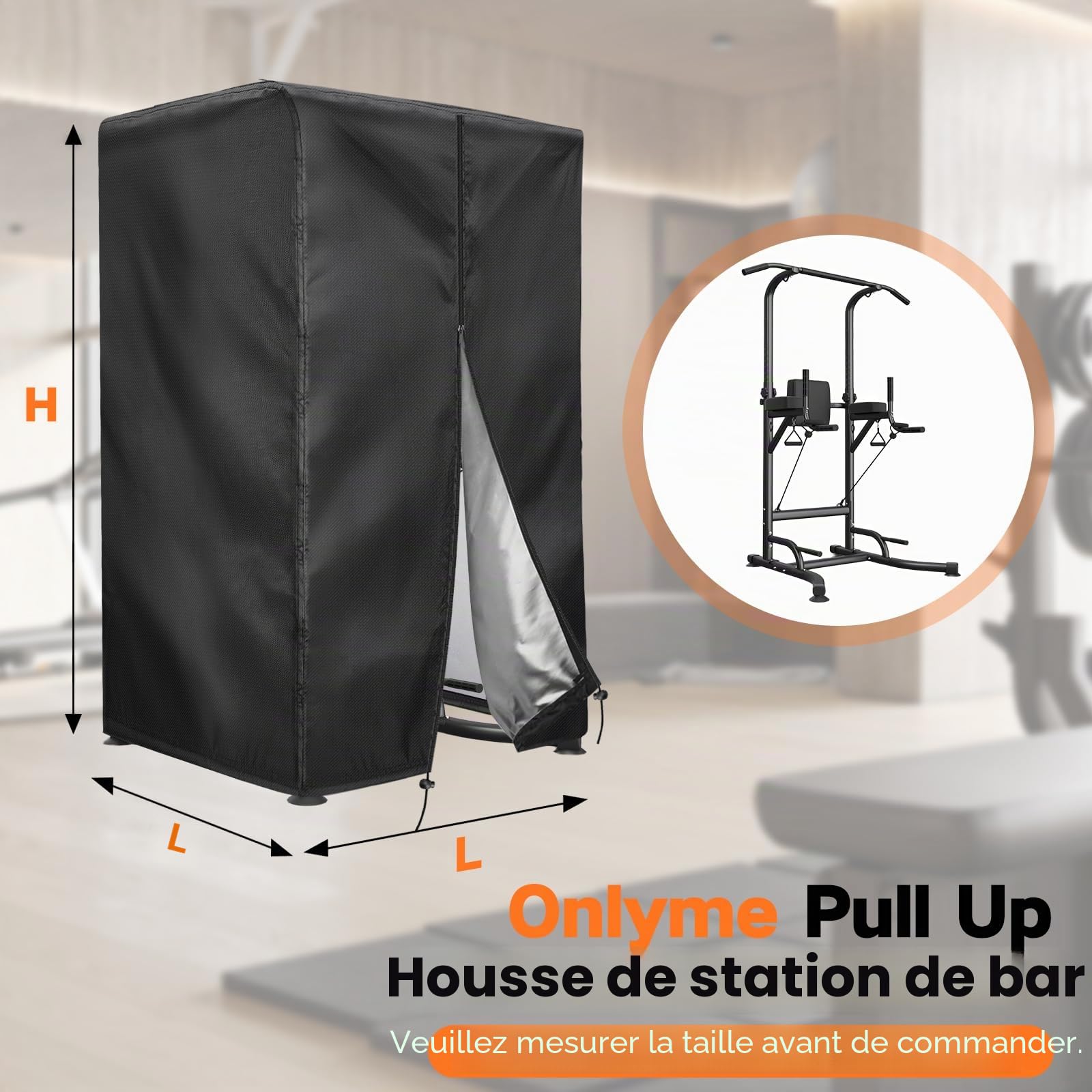 Onlyme Housse de protection étanche à la poussière pour station de dips à la maison, salle de sport, intérieur et extérieur Noir