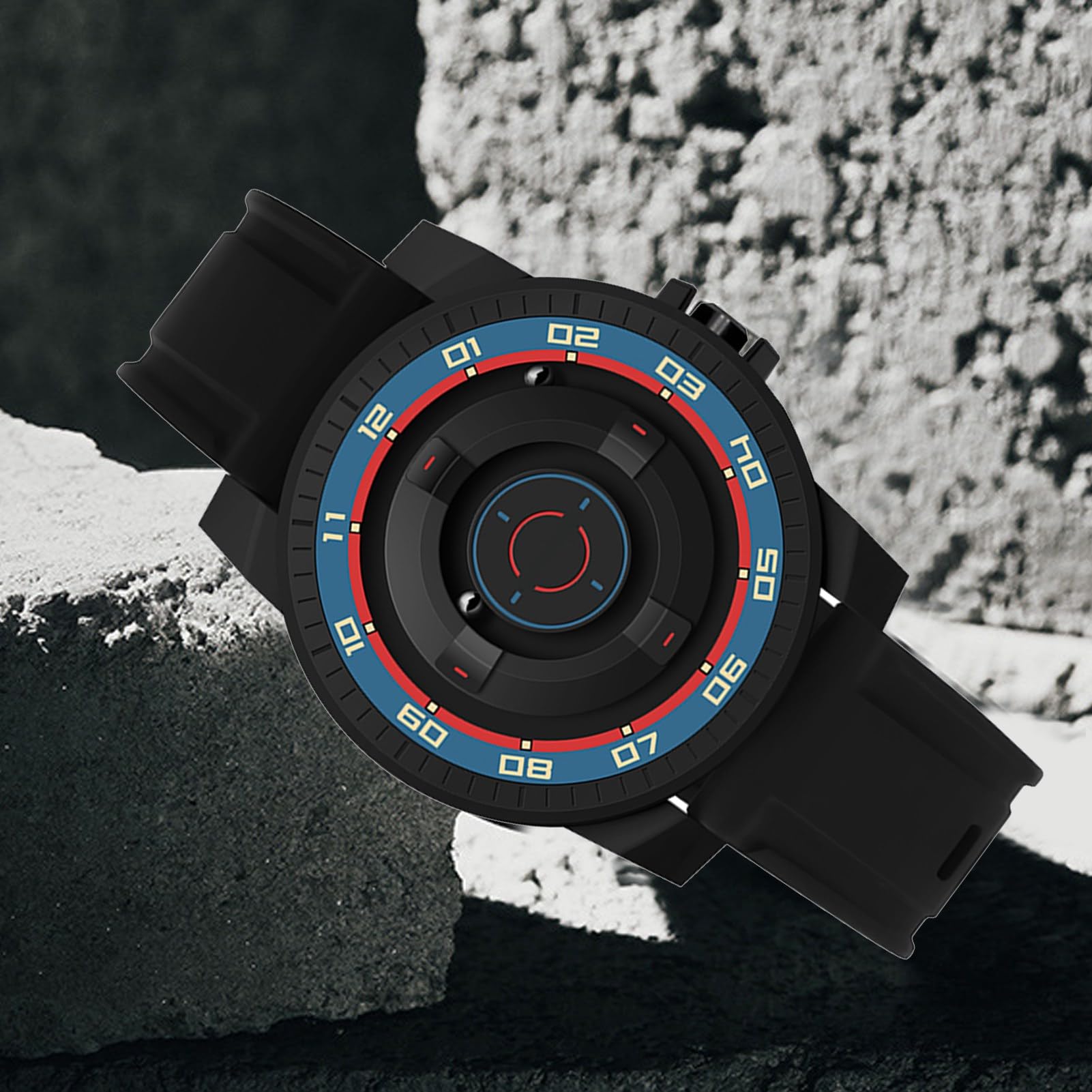 Pilipane Orologio in sospensione magnetica innovativa orologio da polso in quarzo impermeabile fresco per coppie design unisex con guscio nero con shell forte e display a specchio 41mm