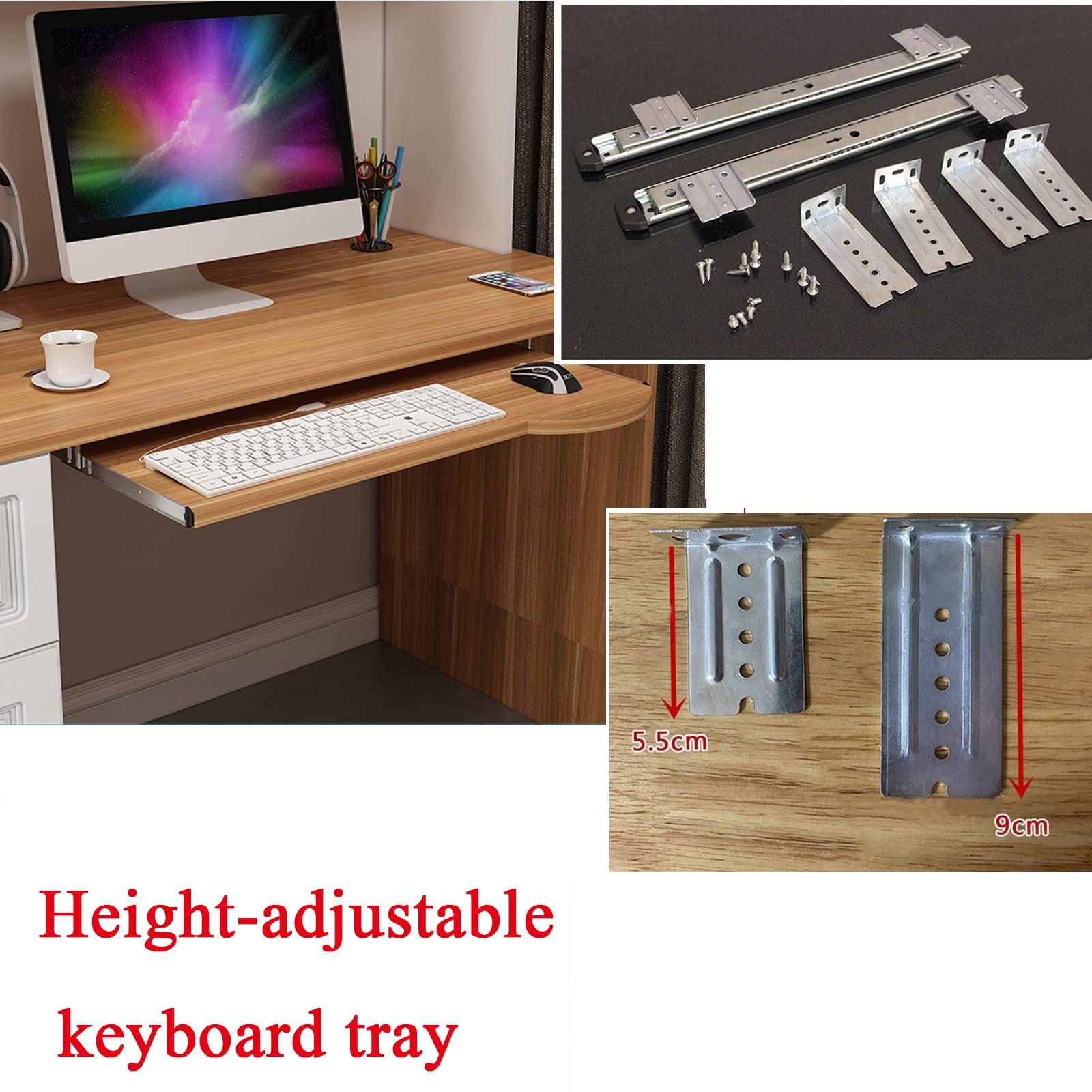 Bandeja ajustable para teclado debajo del escritorio, estante deslizante ergonómico para teclado con rieles de extensión, capacidad de carga de 24 kg, perfecto para nización y comodidad en el espacio