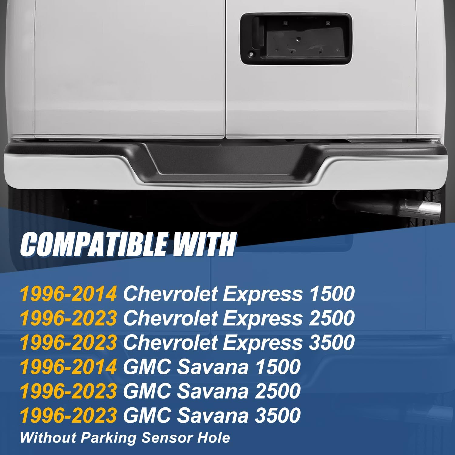 Auto Dynasty Rear Step Bumper Compatible with 1996-2014 Chevy Express GMC Savana 1500, 1996-2023 Express Savana 2500 3500, Non Parking Sensor Hole, Polished Chrome