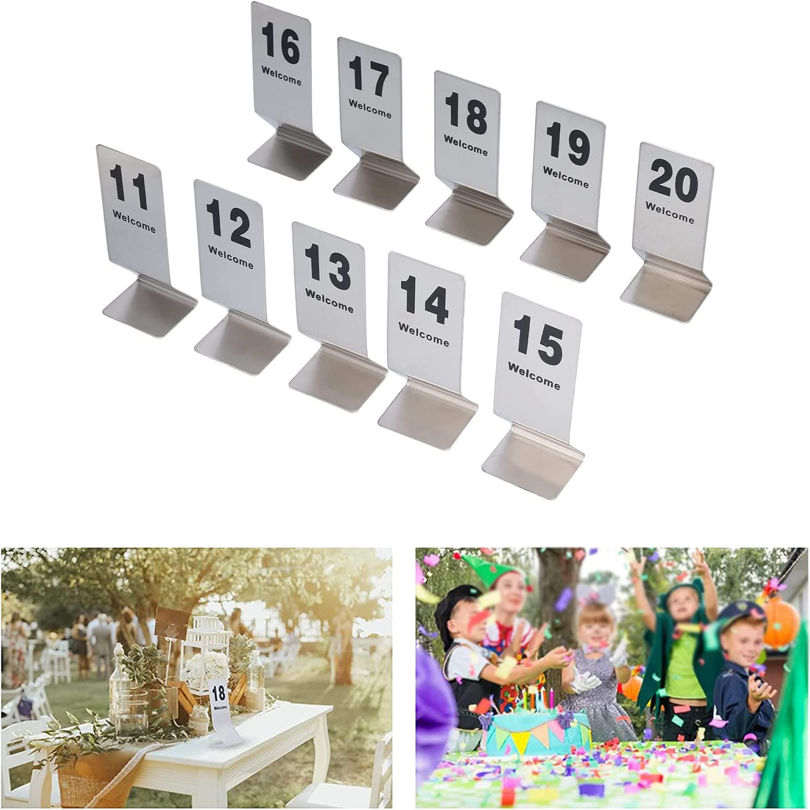 Tischnummernkarten 1-25 1-50 Edelstahl Restaurant Hochzeiten Tischnummern Tischschilder, robust, nicht leicht zu beschädigen, zyklisch verwendet, Metall-Tischkartenhalter für Tischdekoration (1-