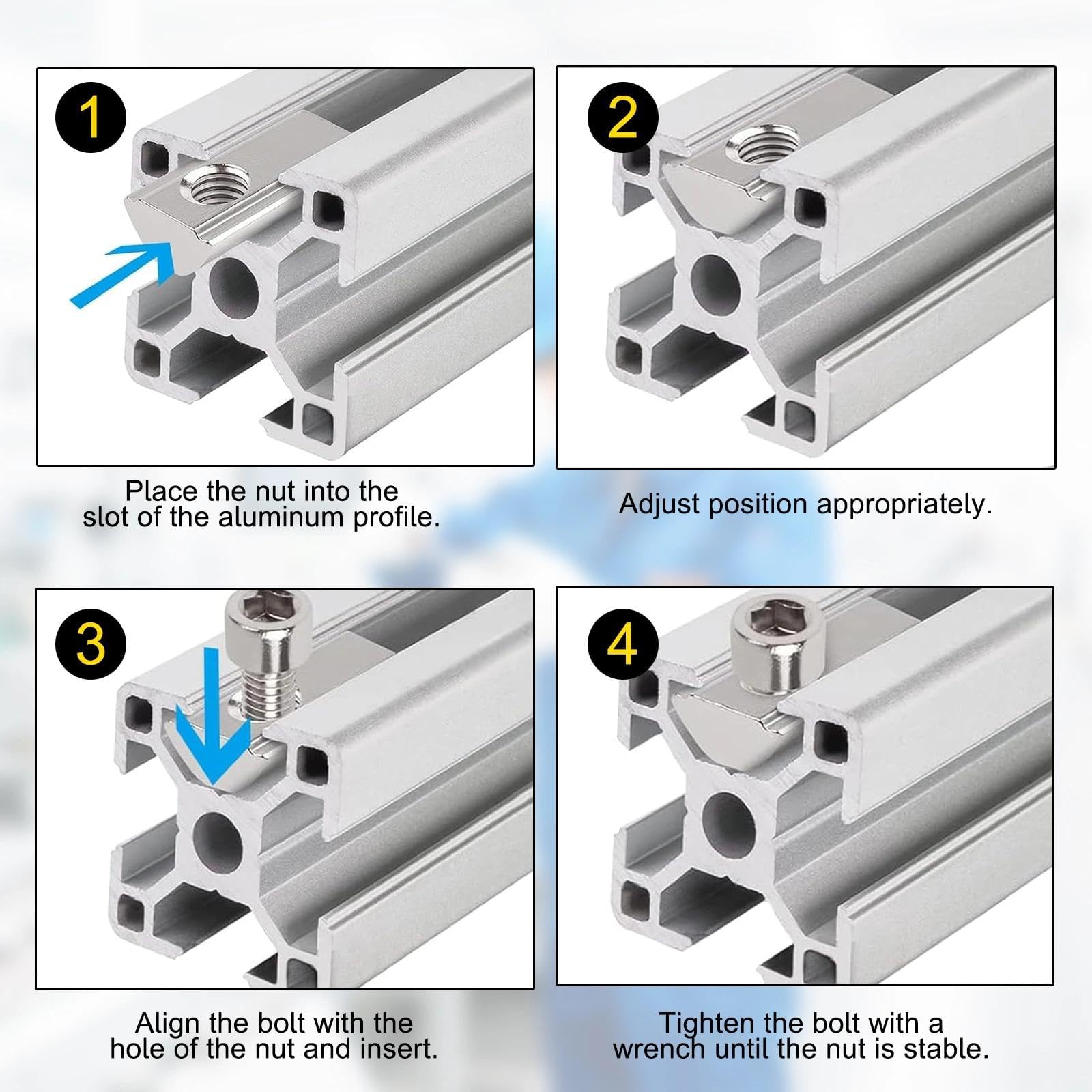 LINTRA 50 Pièces Écrous M5 Rainure 8 en T avec Bille de Centrage, 30-Série M5 Écrosu Rainure, Écrou coulissants, Écrou en T à Ressort, pour 3D CNC à Profil en C en Aluminium, Norme Européenne