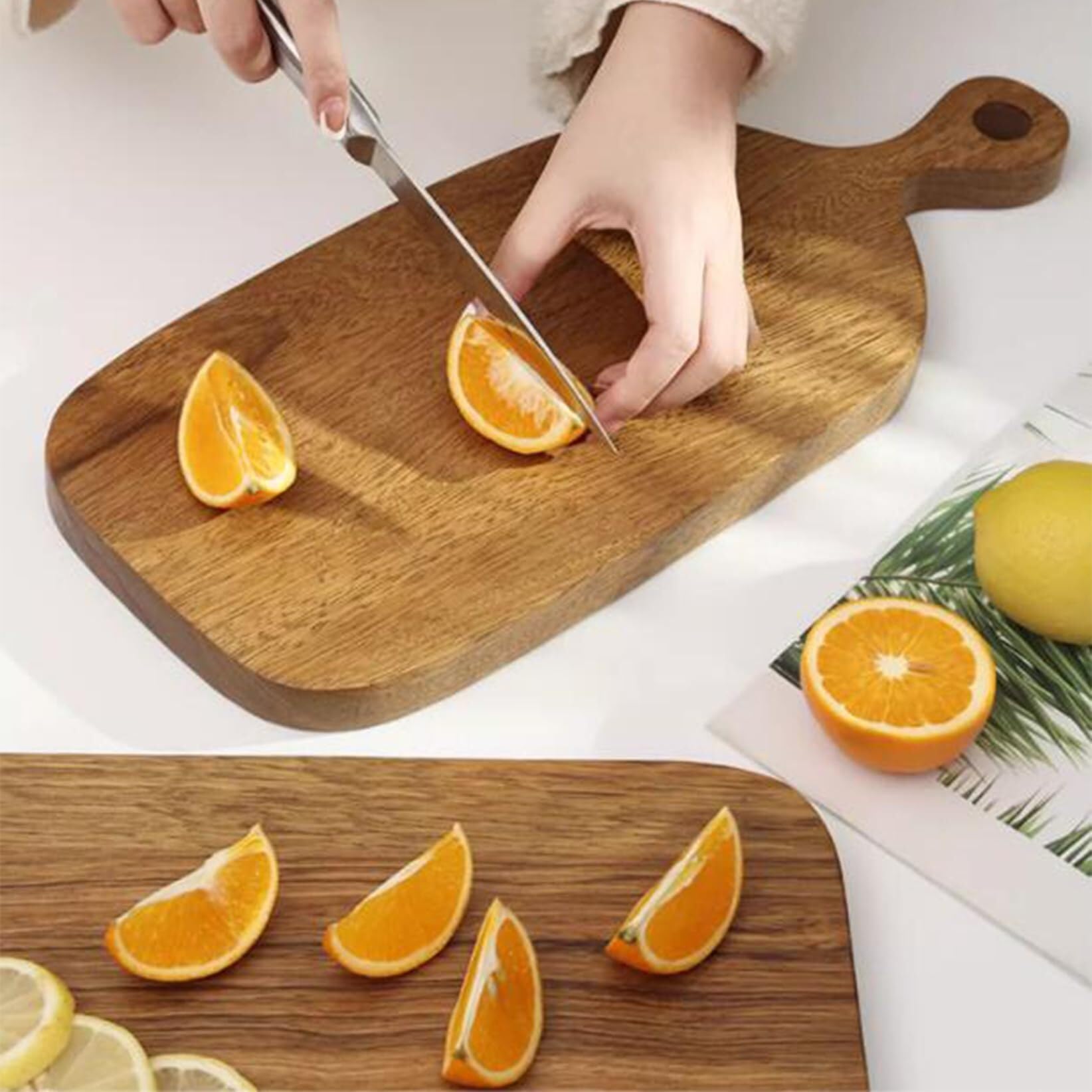 Tagliere in legno massello spesso con manici, tagliere per salumi in legno di zebra, regalo per matrimoni e inaugurazione della casa adatto ai coltelli (22 * 38 cm)