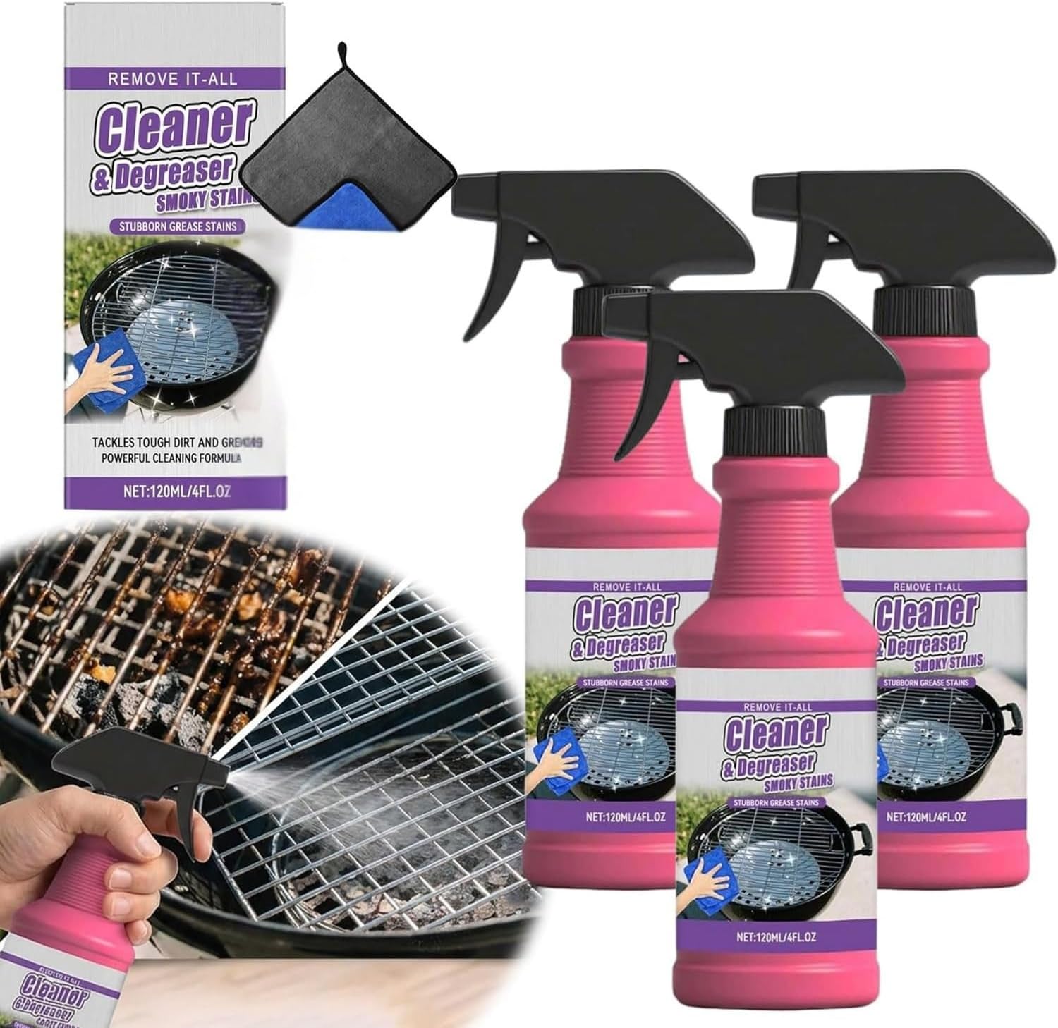 Fast-Acting Heavy-Duty Grill Degreaser Spray, 2026 New 120 ML BBQ Heavy Duty Degreaser Grill Cleaner Spray, All Purpose Heavy Duty Cleaner for Burnt Food & Grease (2PCS)
