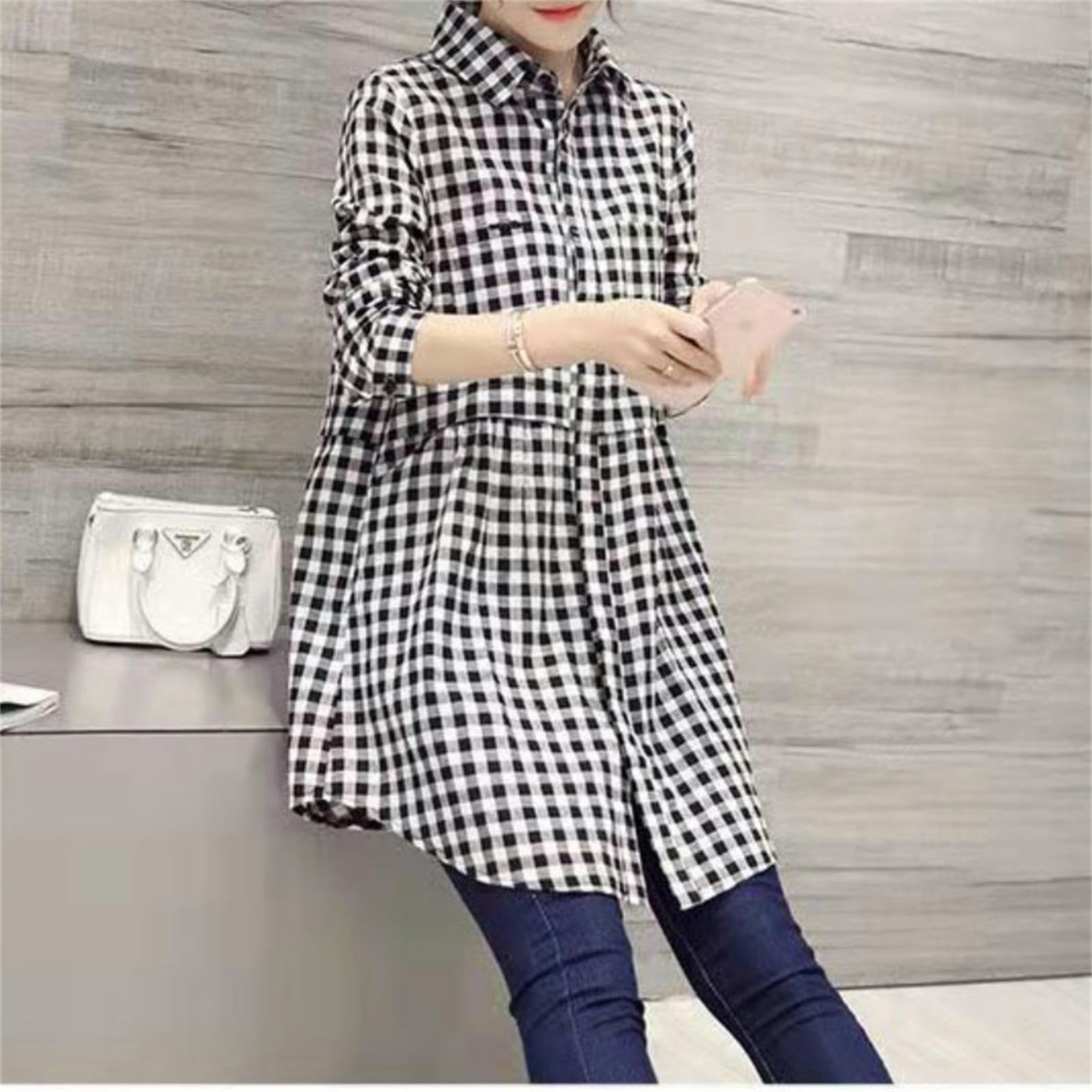 Koszule damskie All-Match Buttonmidiblouse dla kobiet koszula luźna koszula polo z długim rękawem