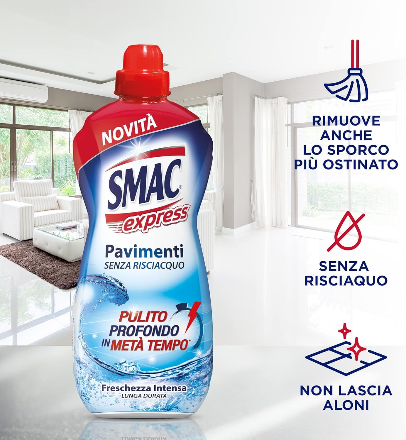 Smac Express - Frescura intensa para suelos, limpiador multisuperficie, efecto limpiador sin aclarado, 12 x 1000 ml + Polpa italiana gourmet 400 g