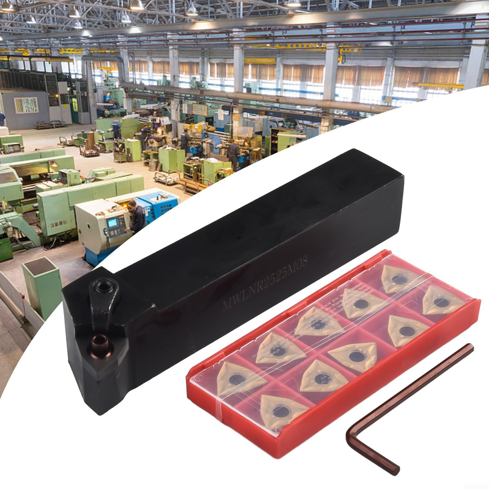 Drehmeißelhalter 25Mm Mit 10 Stück WNMG080404 Hartmetall-Wendeschneidplatten Für CNC-Drehmaschine Halbschlichten Schlichten Hohe Festigkeit Verschleißfestigkeit Stahl Gusseisen 150Mm