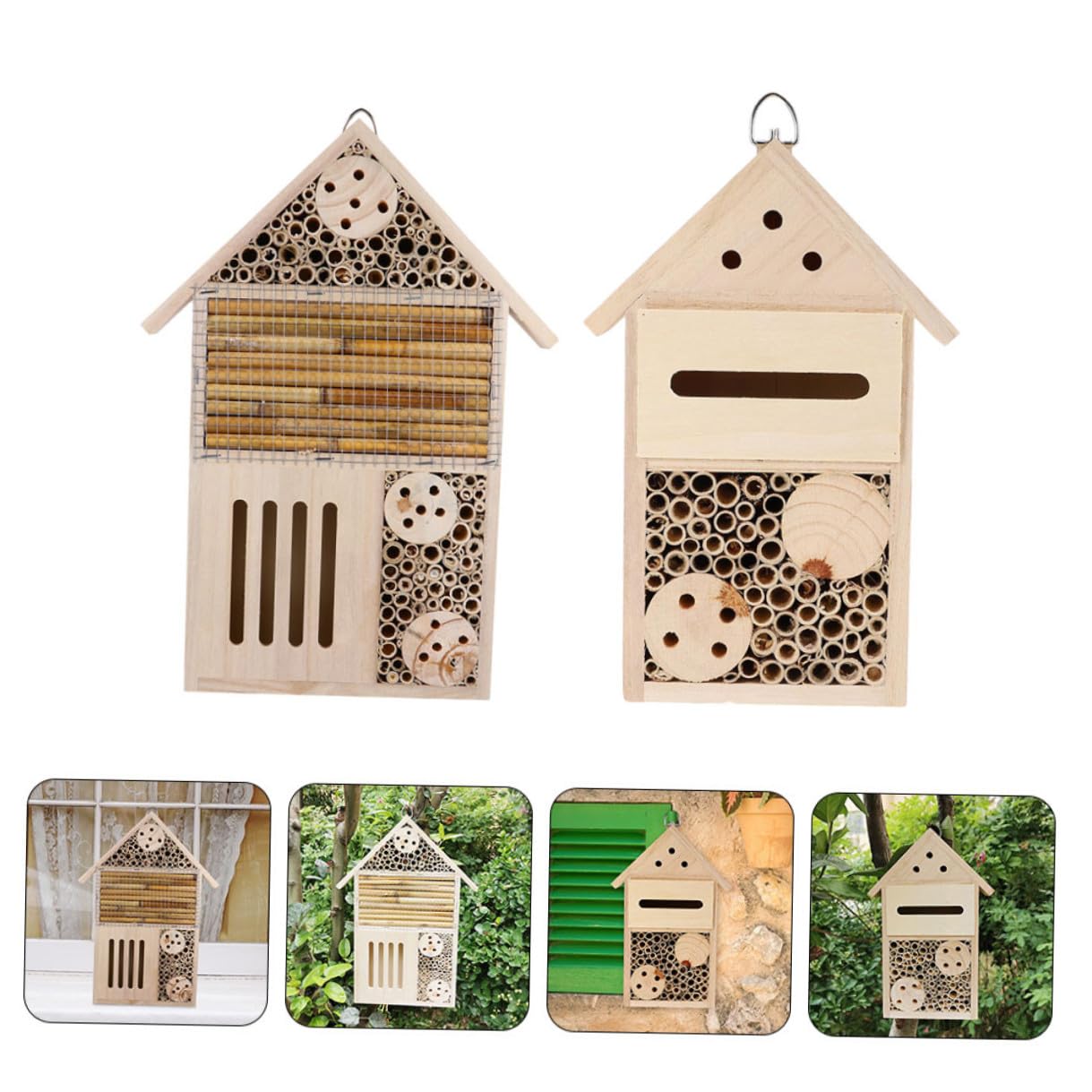 2 Stück Hängendes Insektenhaus Bienenhotel und Nistkasten für Marienkäfer Schmetterlinge Ökologische Gartendekoration Schutz und Brutstätte für Wildbienen 12x7x23cm 19x4x35cm