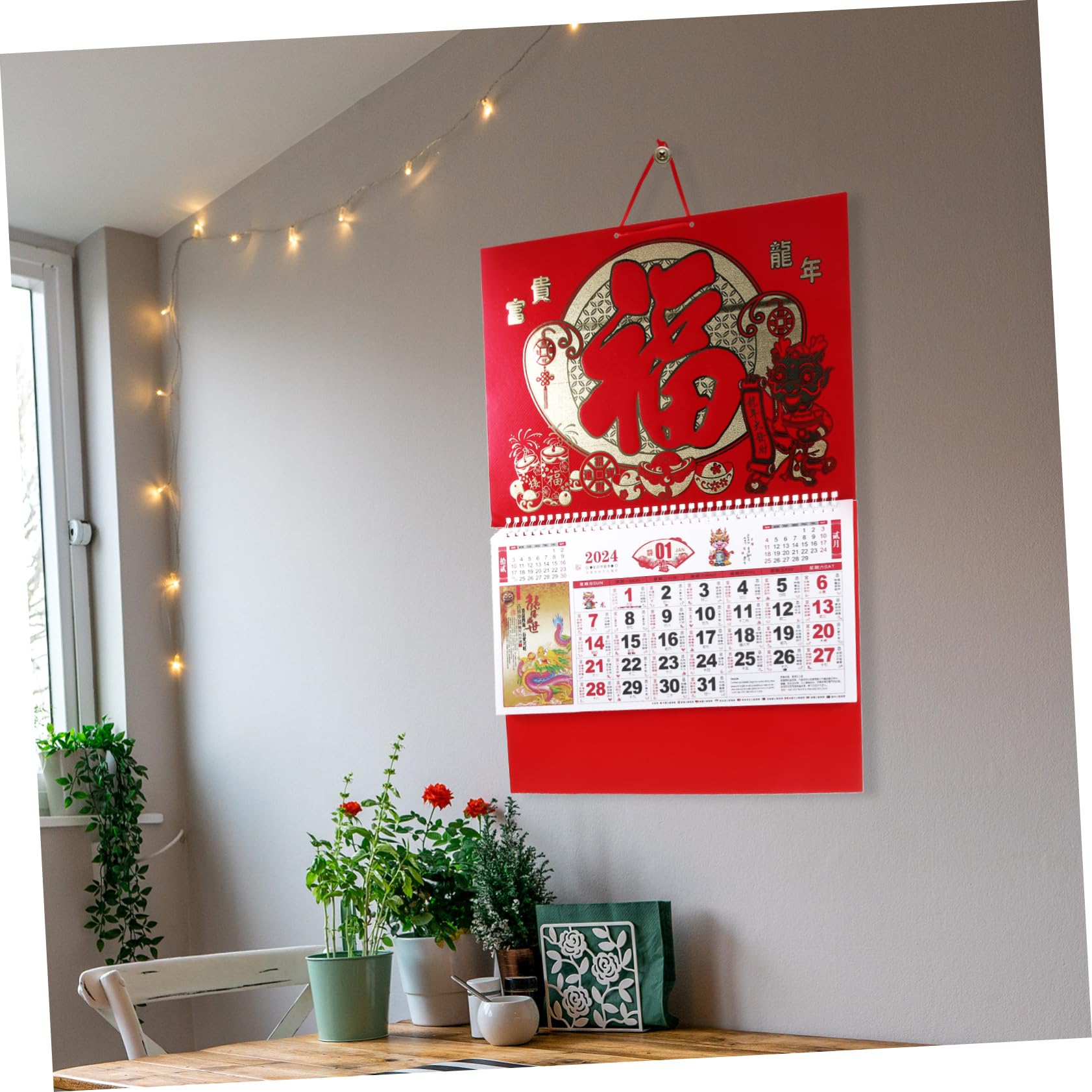 DOITOOL 4 Stück Wandkalender zum Aufhängen Traditioneller Chinesischer Jahreskalender mit Mondkalender Dickes Material Langlebig Neujahrsgeschenk für Familie und Freunde für Büro und