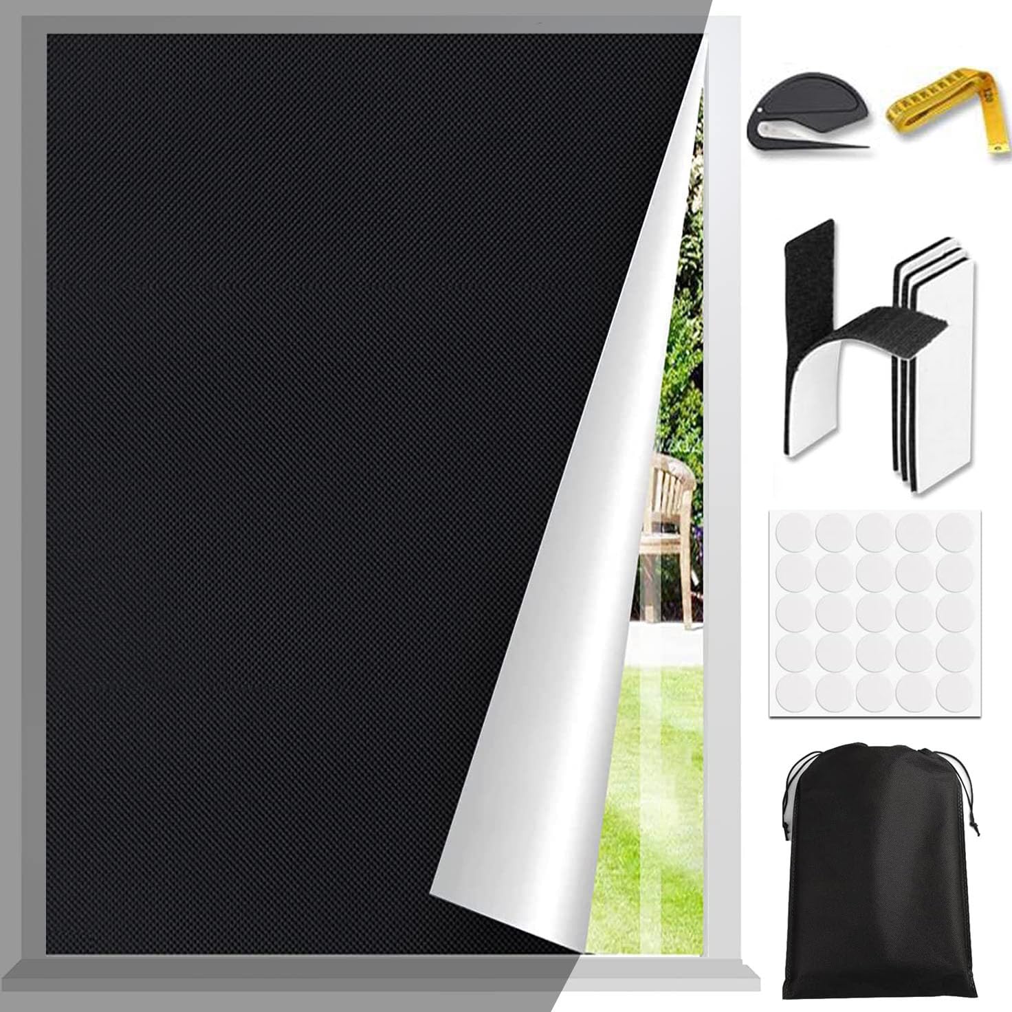 Portable Blackout Curtains for Window Cover, 59 x 39.3in 100% Blackout Blind Curtains Window Cover, Cut to Any Size, Easy to Stick On for Baby Nursery, Bedroom, Dorm Room, Car Window or Travel